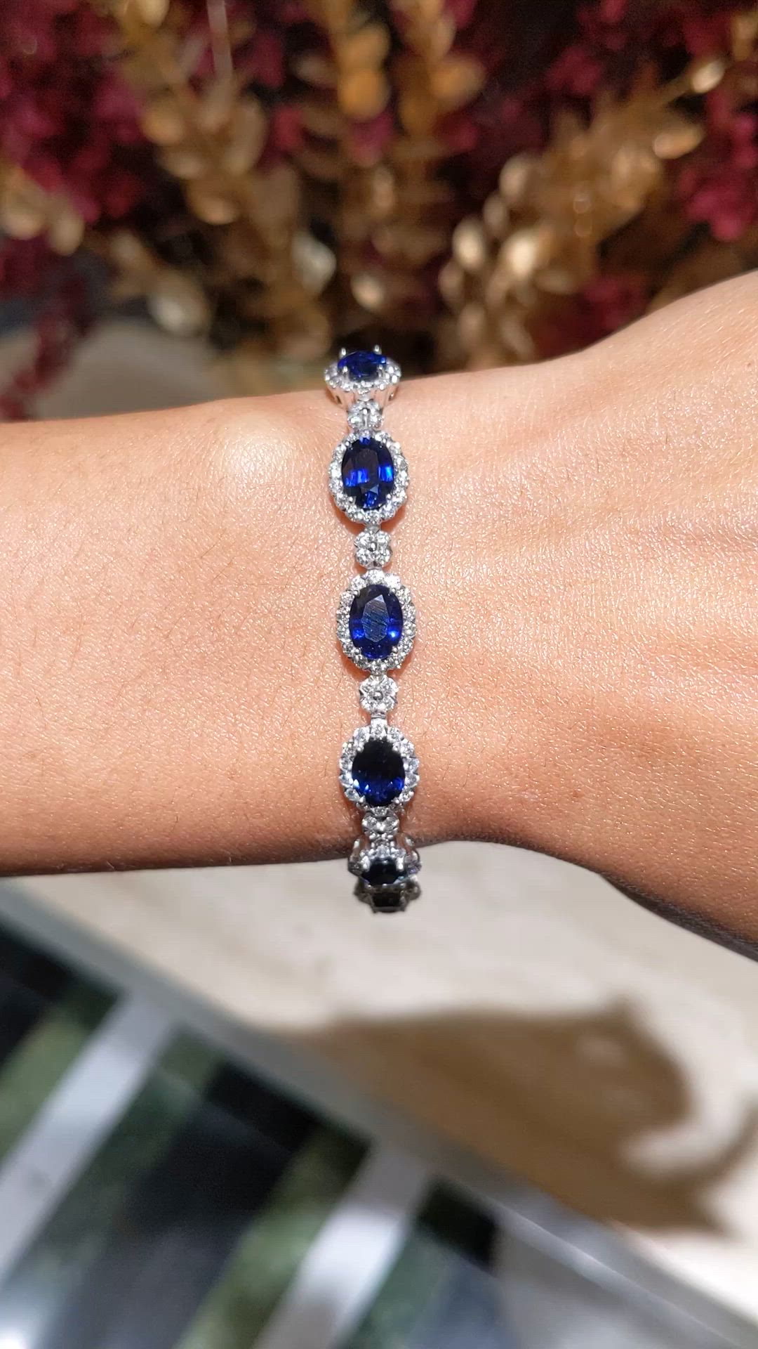14.09 Ct.Tw.Total Carat Weight Blue Sapphire and Natural Diamond Tennis/Line Bracelet, Platinum 600 Size Video