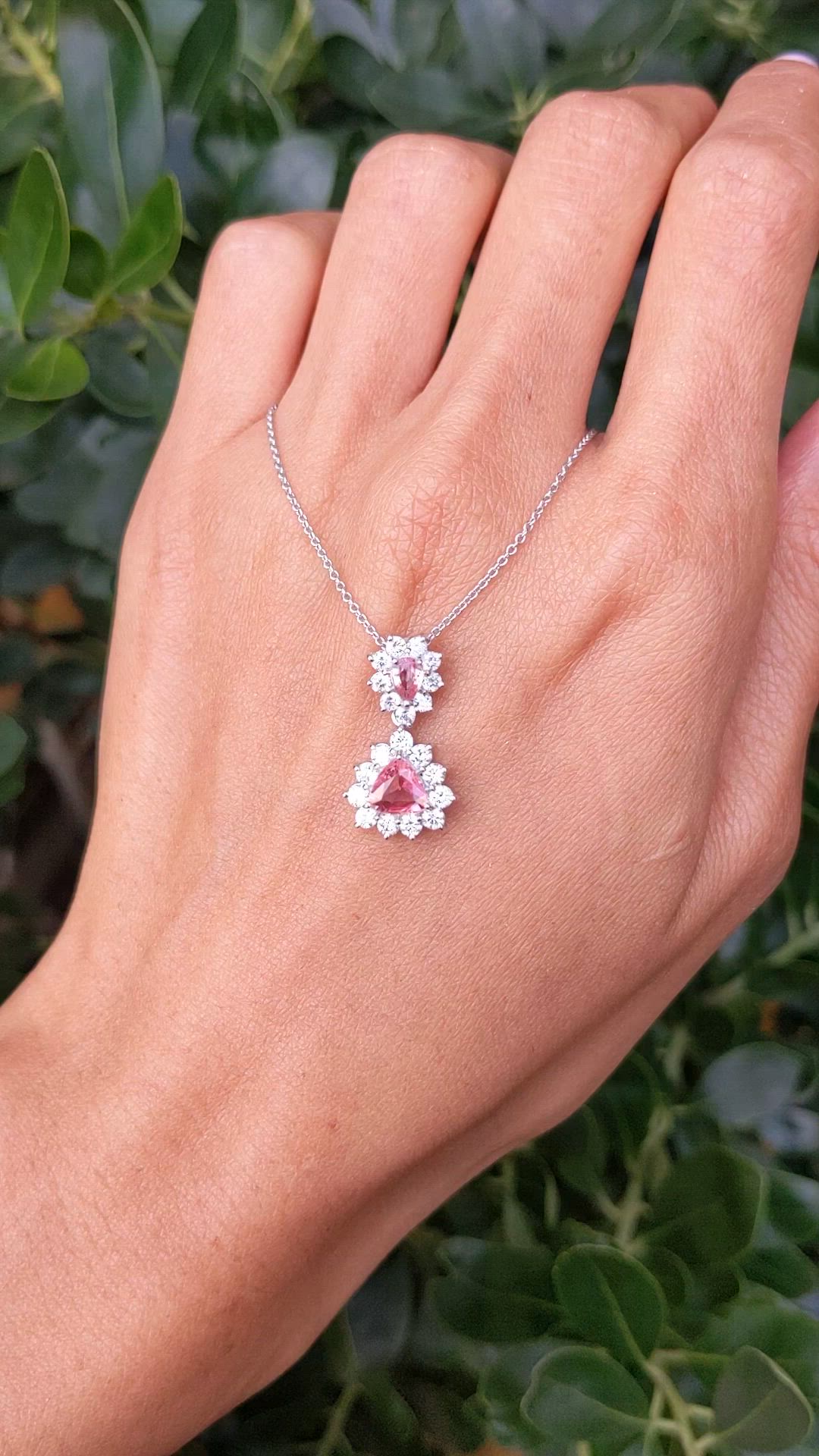 0.87&nbsp;Ct.Tw.Total Carat Weight Padparadscha Sapphire and Natural Diamond Pave Pendant, Platinum 900 Size Video