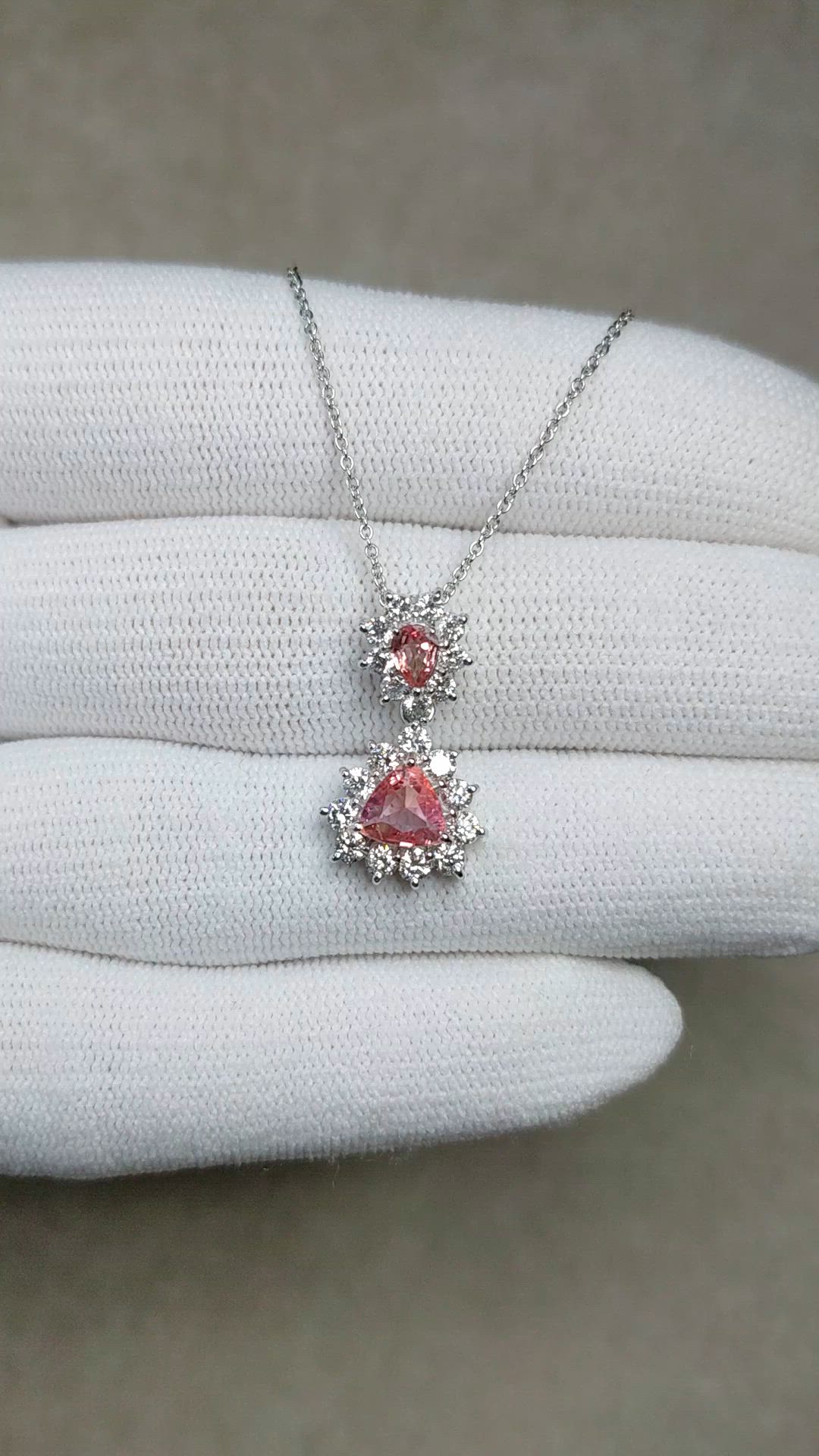 0.87&nbsp;Ct.Tw.Total Carat Weight Padparadscha Sapphire and Natural Diamond Pave Pendant, Platinum 900 Size Video