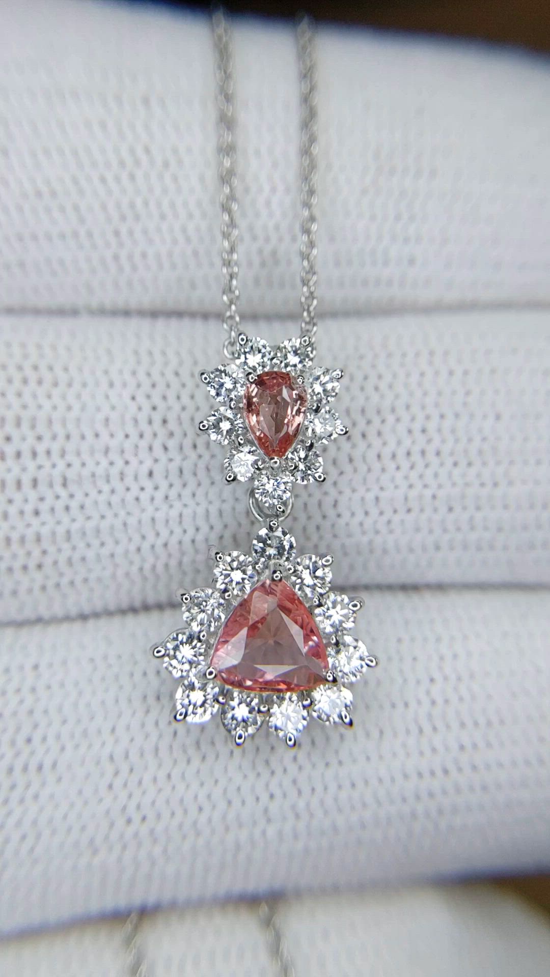 0.87&nbsp;Ct.Tw.Total Carat Weight Padparadscha Sapphire and Natural Diamond Pave Pendant, Platinum 900 Size Video