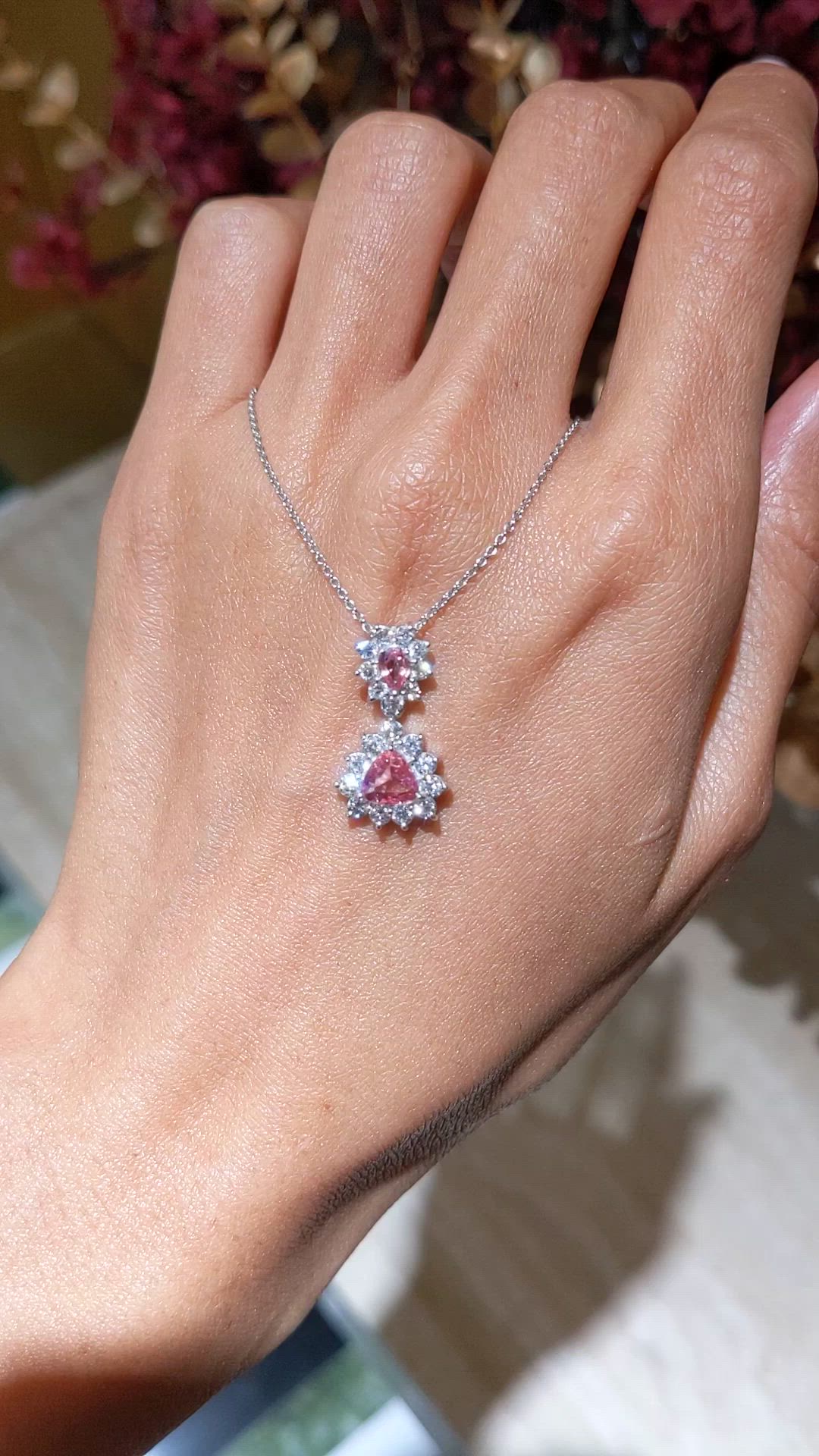 0.87&nbsp;Ct.Tw.Total Carat Weight Padparadscha Sapphire and Natural Diamond Pave Pendant, Platinum 900 Size Video