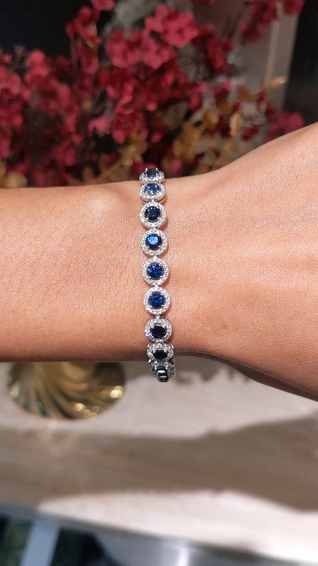 7.00 Ct.Tw.Total Carat Weight Blue Sapphire and Natural Diamond Accent Stones Bracelet, 14K White Gold Size Video