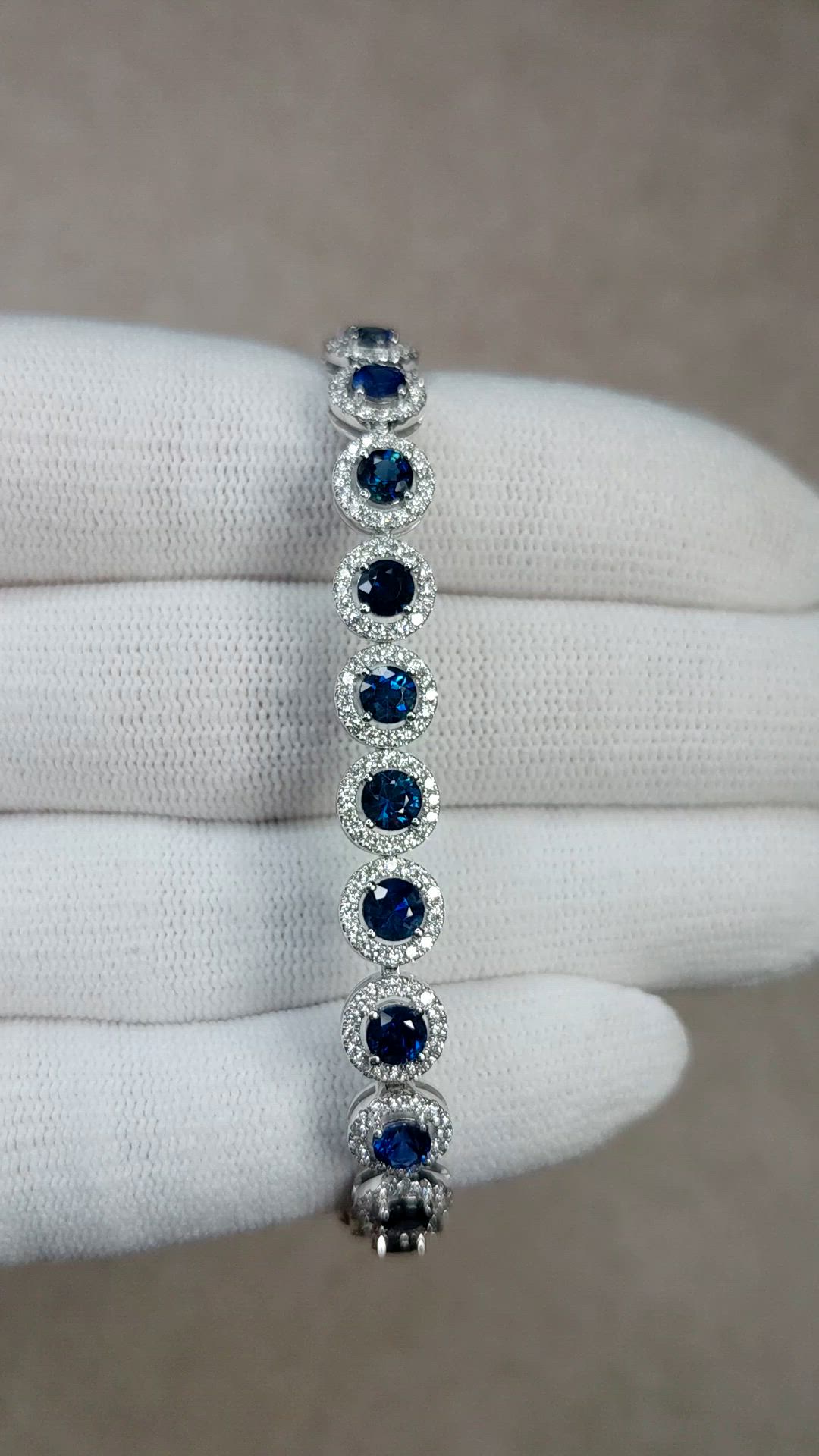 7.00 Ct.Tw.Total Carat Weight Blue Sapphire and Natural Diamond Accent Stones Bracelet, 14K White Gold Size Video