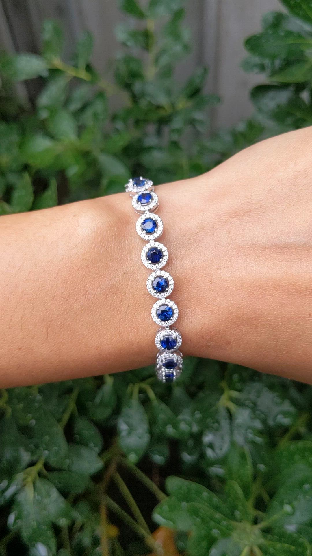 7.00 Ct.Tw.Total Carat Weight Blue Sapphire and Natural Diamond Accent Stones Bracelet, 14K White Gold Size Video
