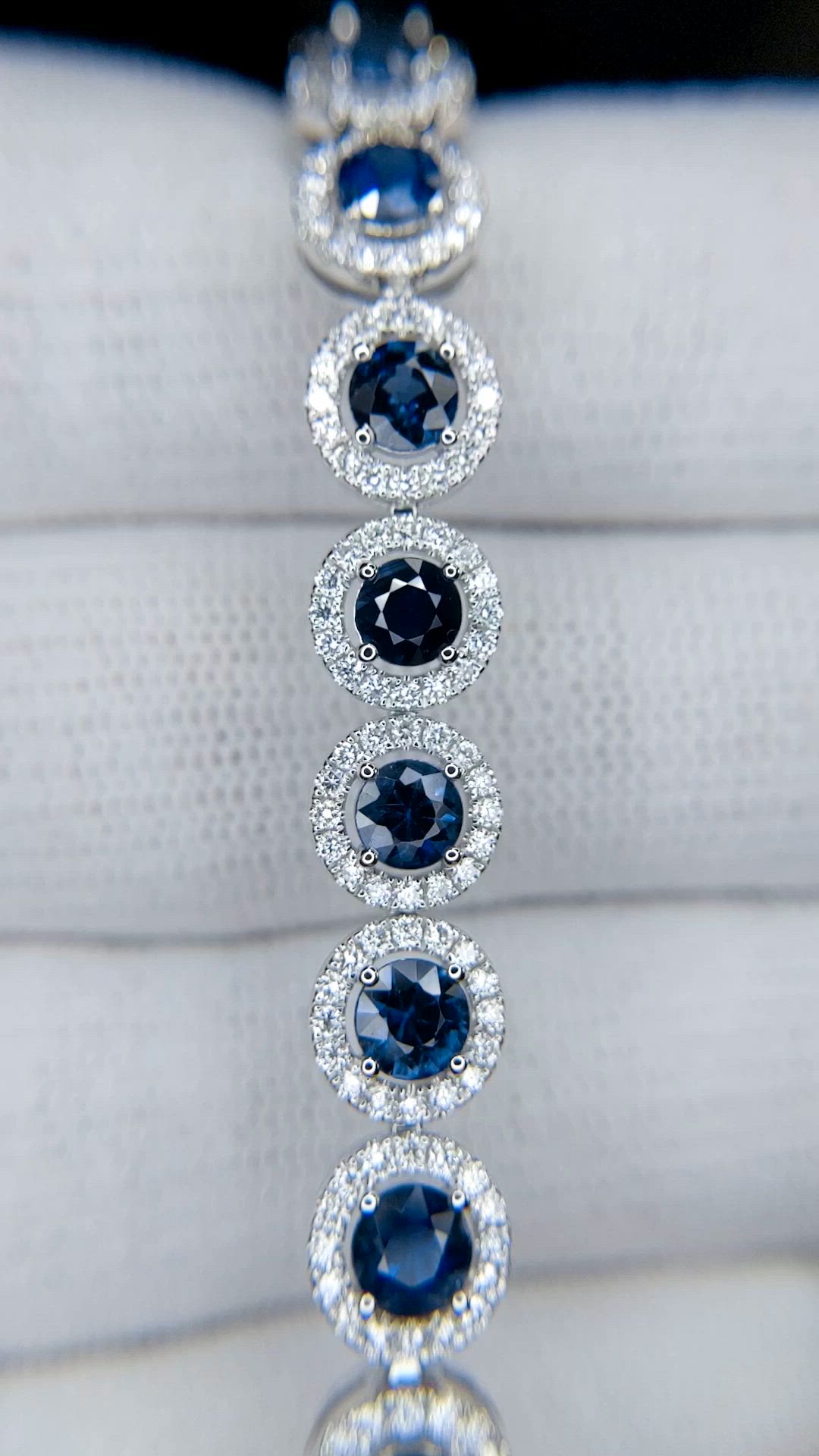 7.00 Ct.Tw.Total Carat Weight Blue Sapphire and Natural Diamond Accent Stones Bracelet, 14K White Gold Size Video