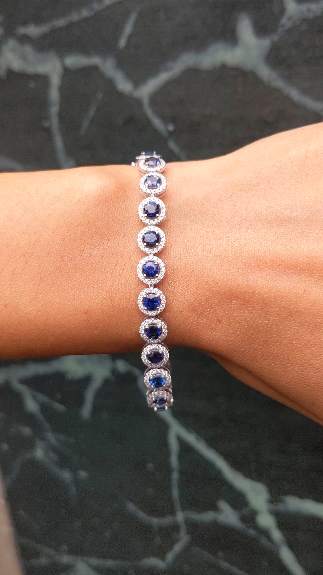 7.00 Ct.Tw.Total Carat Weight Blue Sapphire and Natural Diamond Accent Stones Bracelet, 14K White Gold Size Video