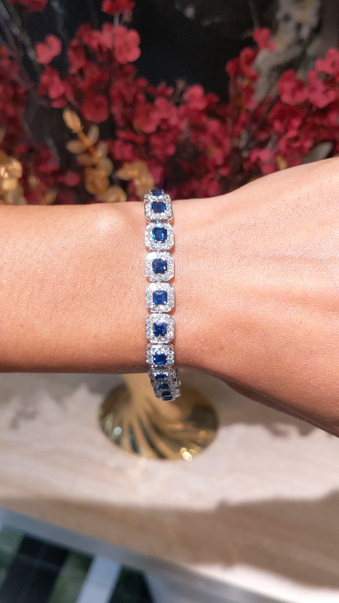8.23 Ct.Tw.Total Carat Weight Blue Sapphire and Natural Diamond Tennis/Line Bracelet, 14K White Gold Size Video