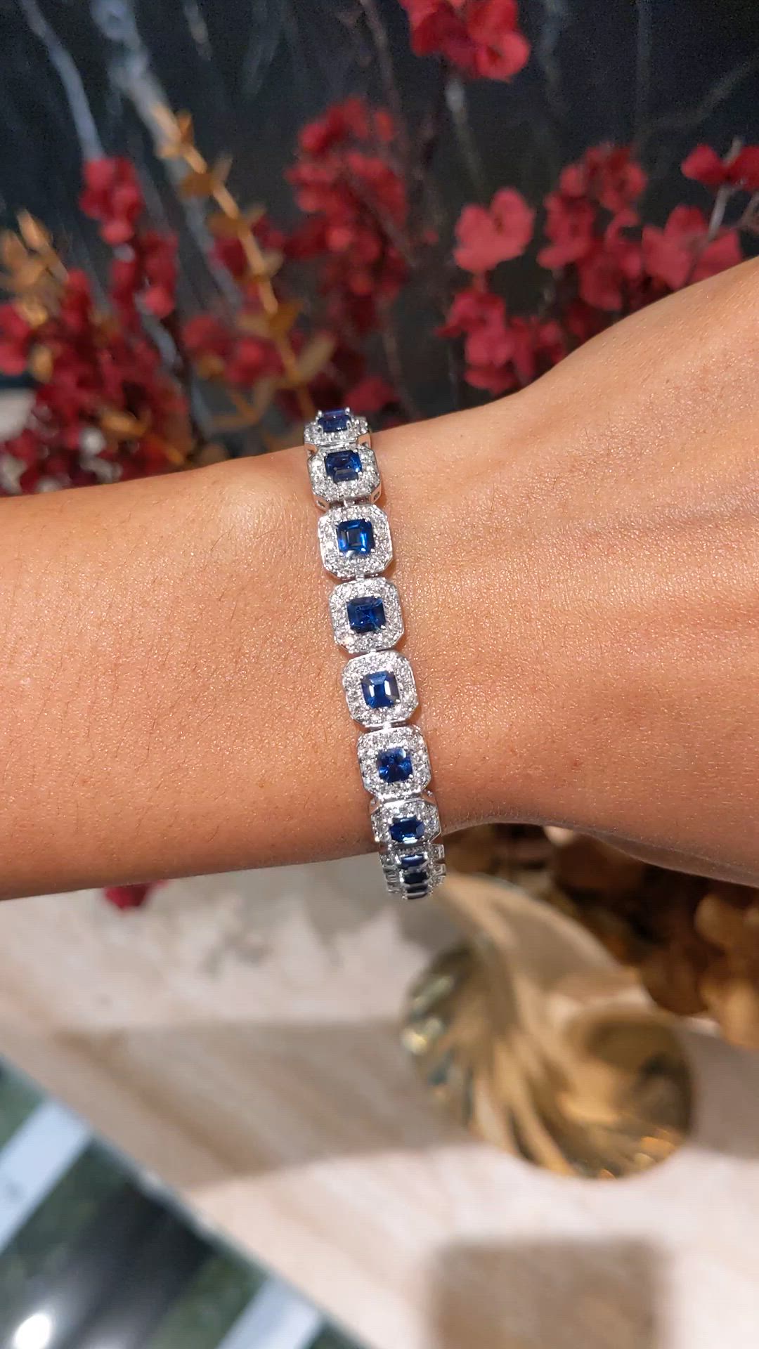 8.23 Ct.Tw.Total Carat Weight Blue Sapphire and Natural Diamond Tennis/Line Bracelet, 14K White Gold Size Video