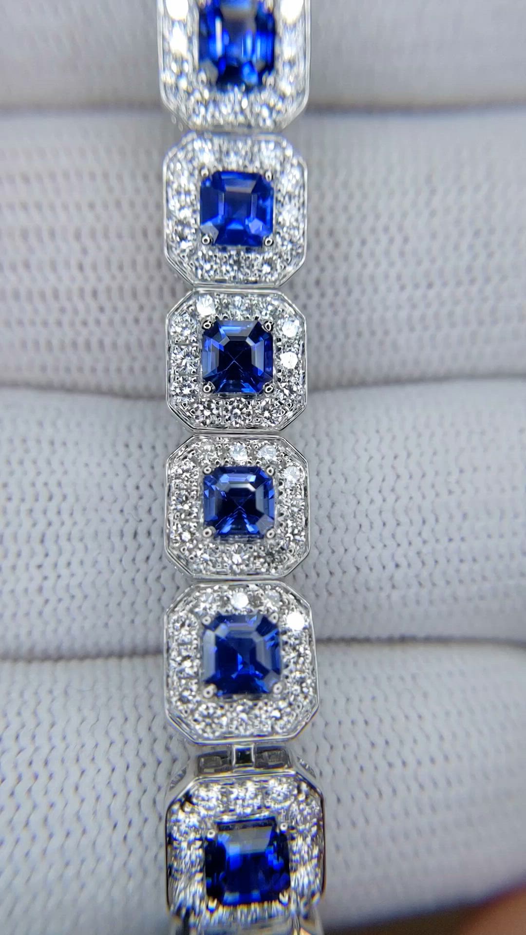 8.23 Ct.Tw.Total Carat Weight Blue Sapphire and Natural Diamond Tennis/Line Bracelet, 14K White Gold Size Video