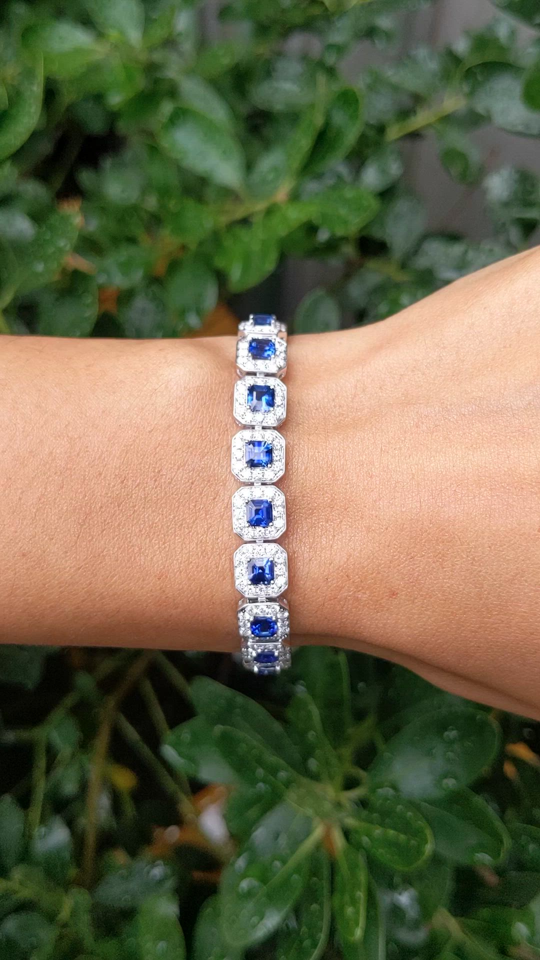 8.23 Ct.Tw.Total Carat Weight Blue Sapphire and Natural Diamond Tennis/Line Bracelet, 14K White Gold Size Video