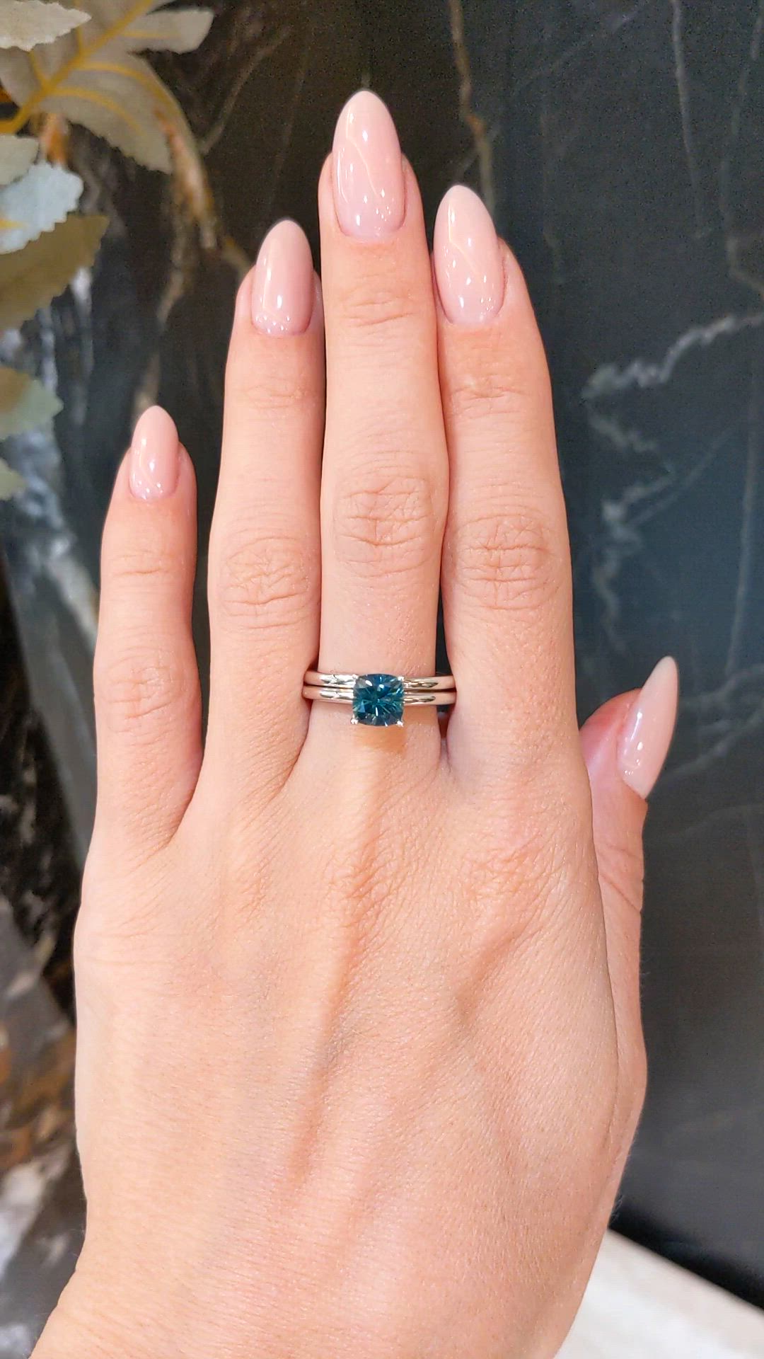 1.72 Ct. Bluish Green Sapphire Wedding Set Ring, Platinum 950 Size Video