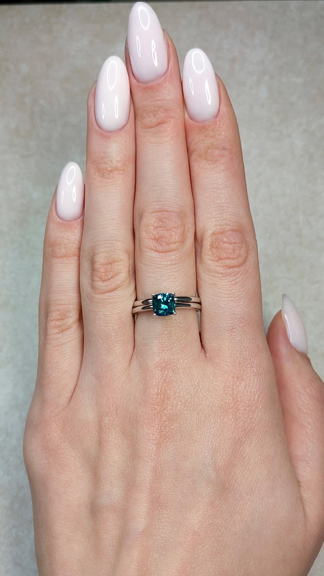 1.72 Ct. Bluish Green Sapphire Wedding Set Ring, Platinum 950 Size Video