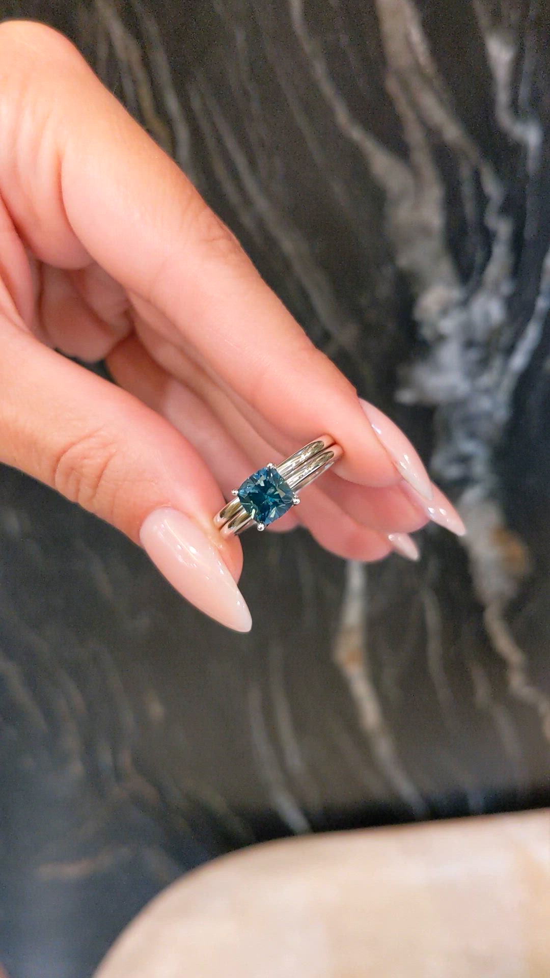 1.72 Ct. Bluish Green Sapphire Wedding Set Ring, Platinum 950 Size Video