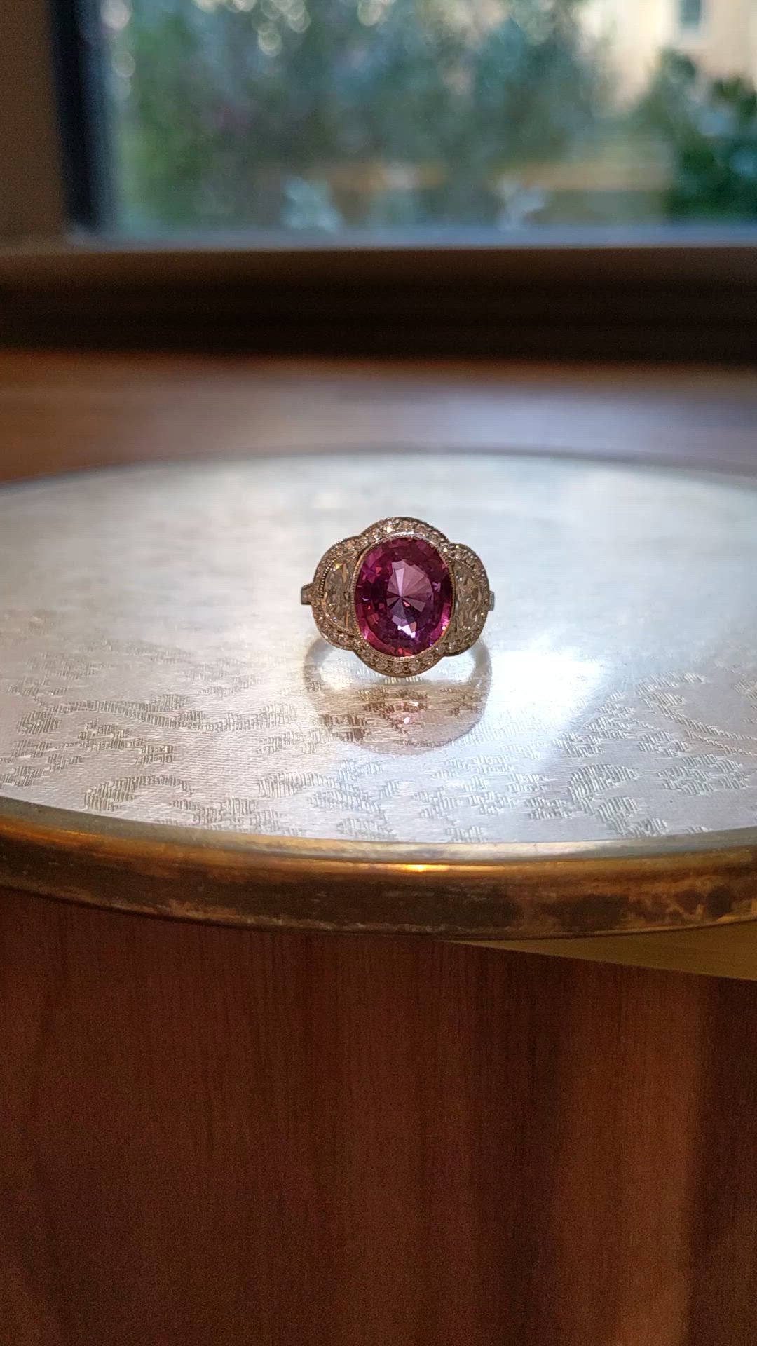4.12 Ct. Pink Sapphire and Natural Diamond Pave Ring, Platinum 950 Size Video