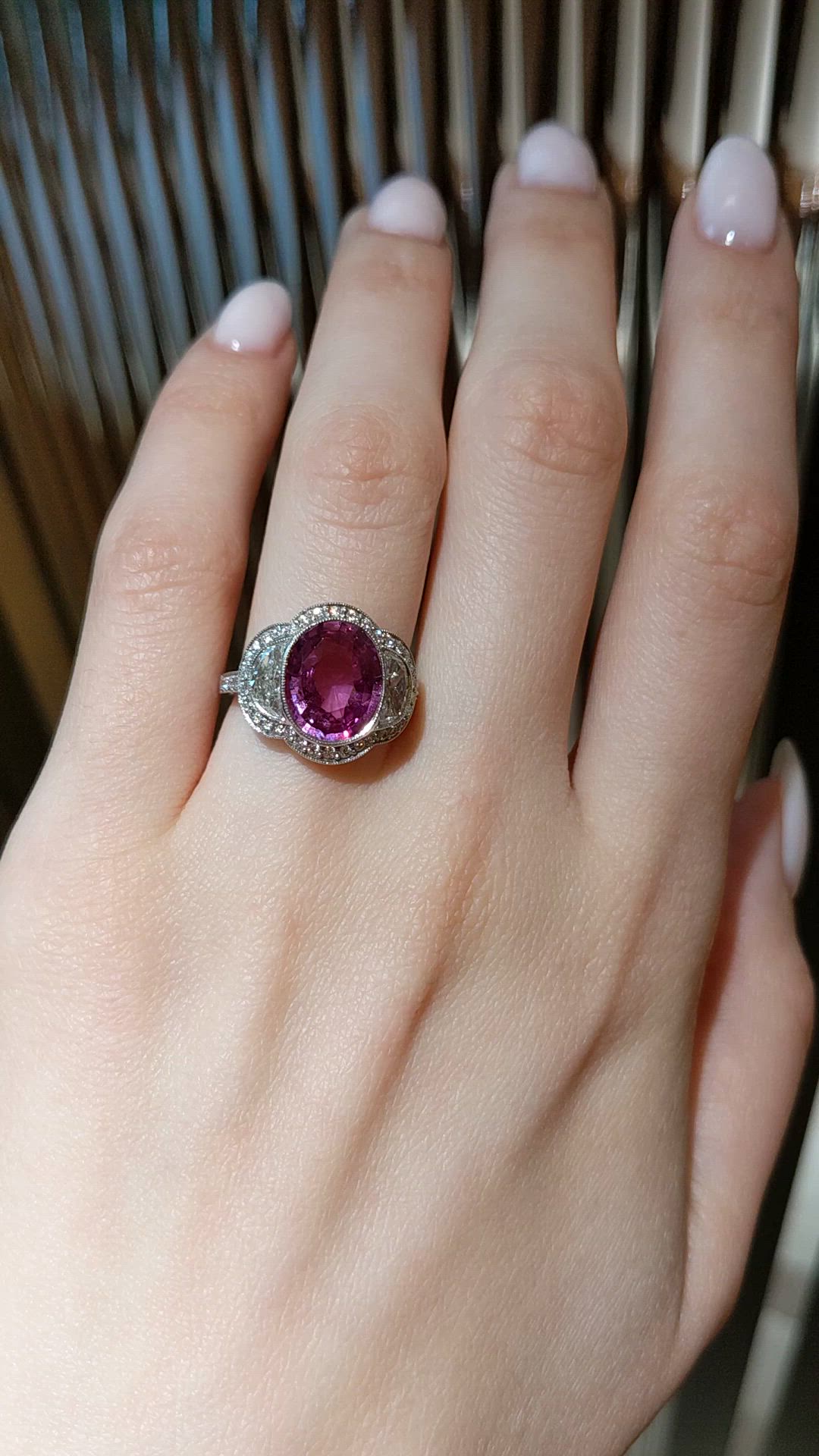 4.12 Ct. Pink Sapphire and Natural Diamond Pave Ring, Platinum 950 Size Video