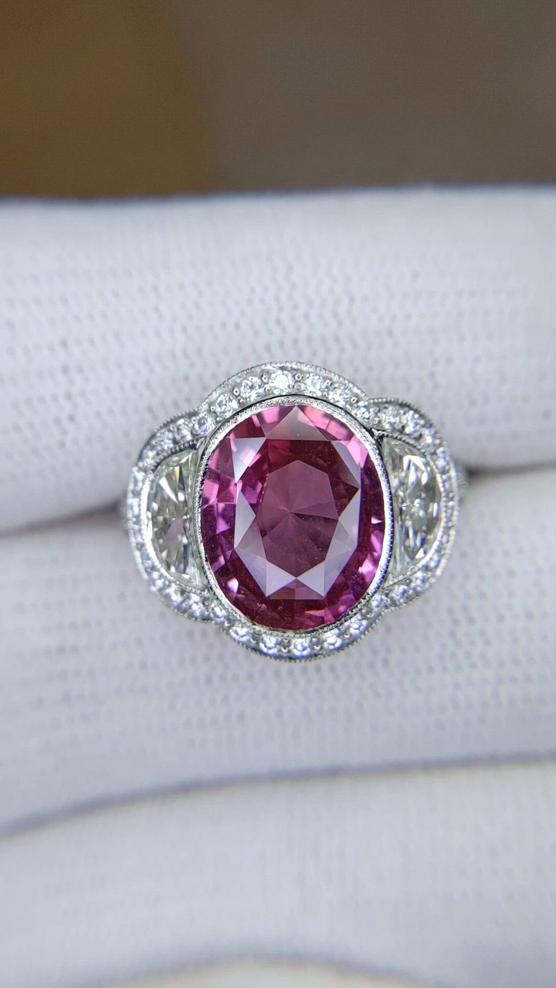 4.12 Ct. Pink Sapphire and Natural Diamond Pave Ring, Platinum 950 Size Video