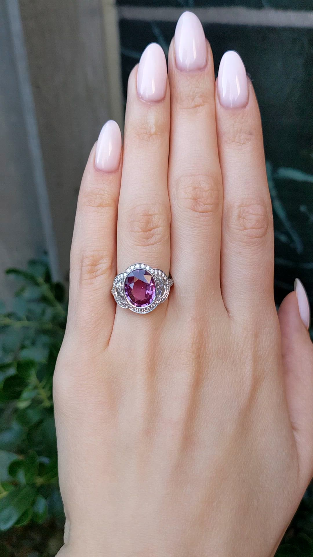 4.12 Ct. Pink Sapphire and Natural Diamond Pave Ring, Platinum 950 Size Video