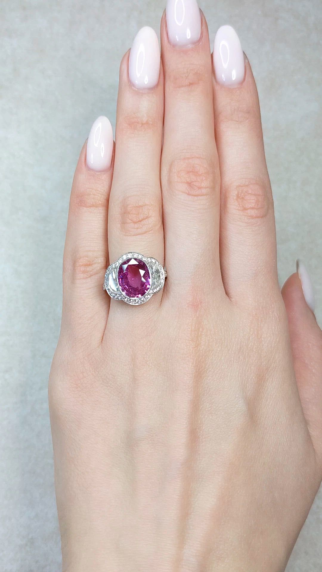 4.12 Ct. Pink Sapphire and Natural Diamond Pave Ring, Platinum 950 Size Video