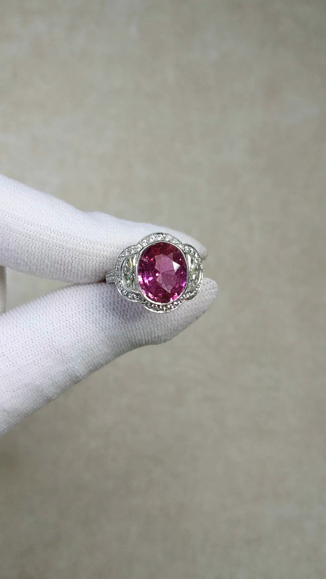 4.12 Ct. Pink Sapphire and Natural Diamond Pave Ring, Platinum 950 Size Video