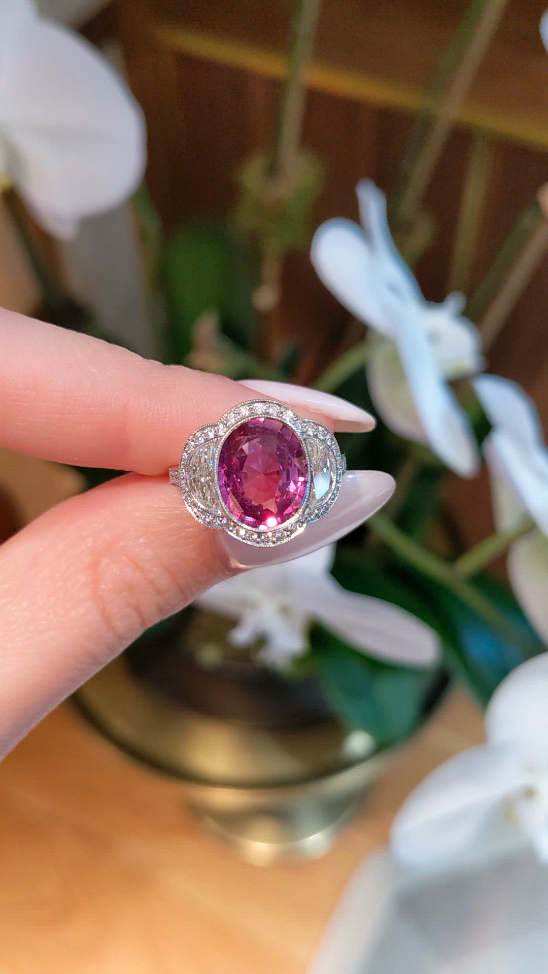 4.12 Ct. Pink Sapphire and Natural Diamond Pave Ring, Platinum 950 Size Video