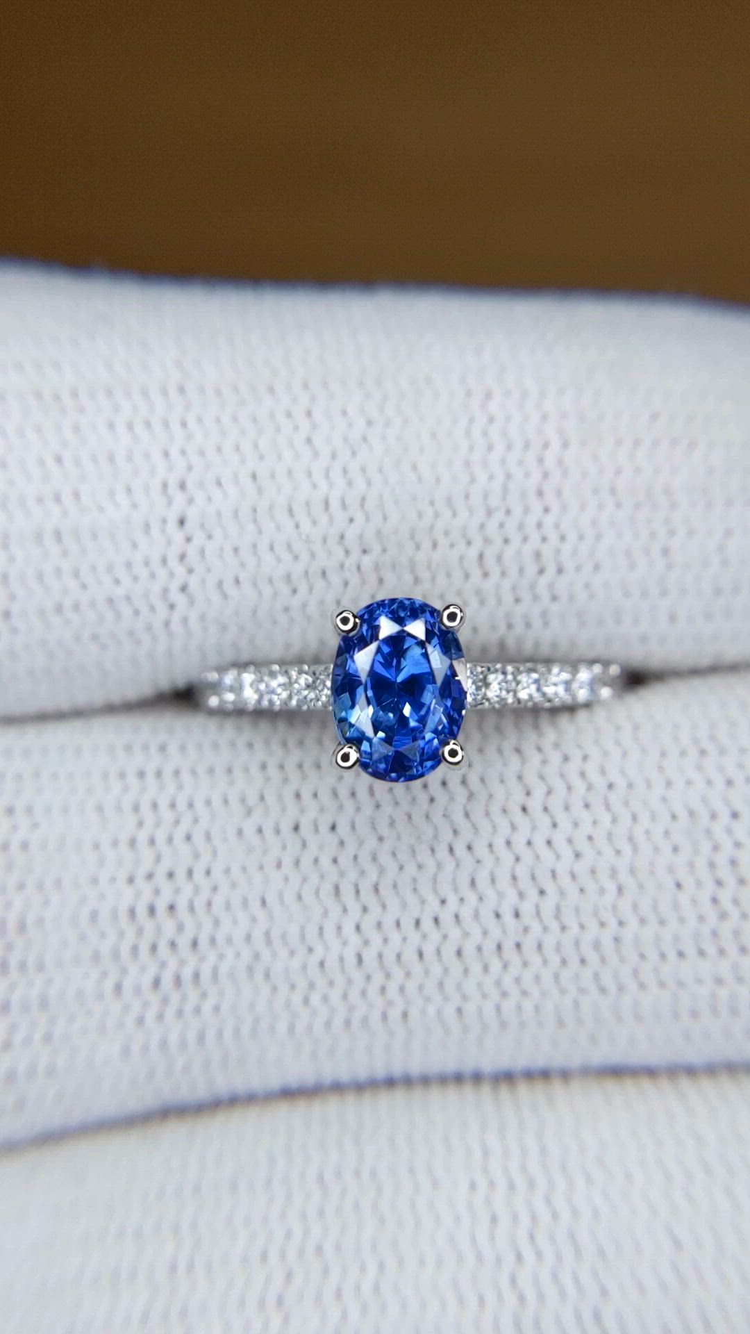 1.36 Ct. Blue Sapphire and Natural Diamond Pave Ring, 14K White Gold Size Video