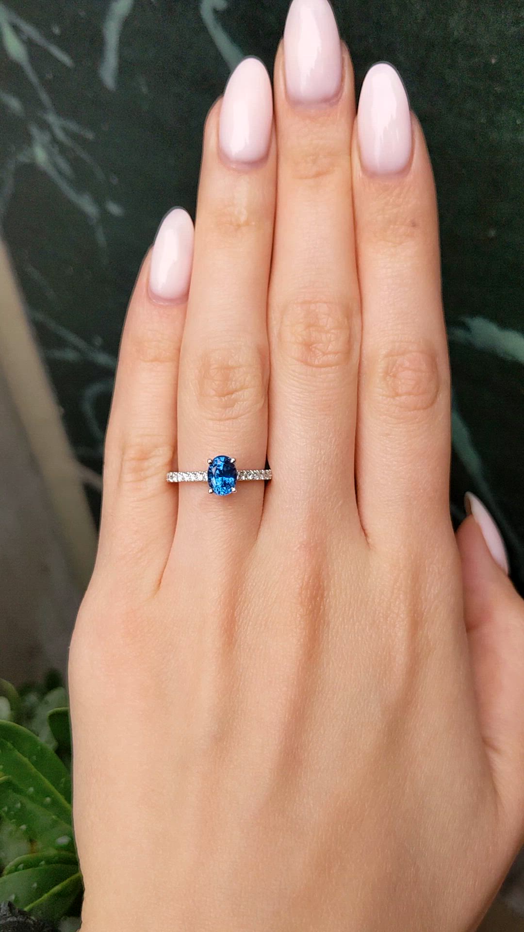 1.36 Ct. Blue Sapphire and Natural Diamond Pave Ring, 14K White Gold Size Video