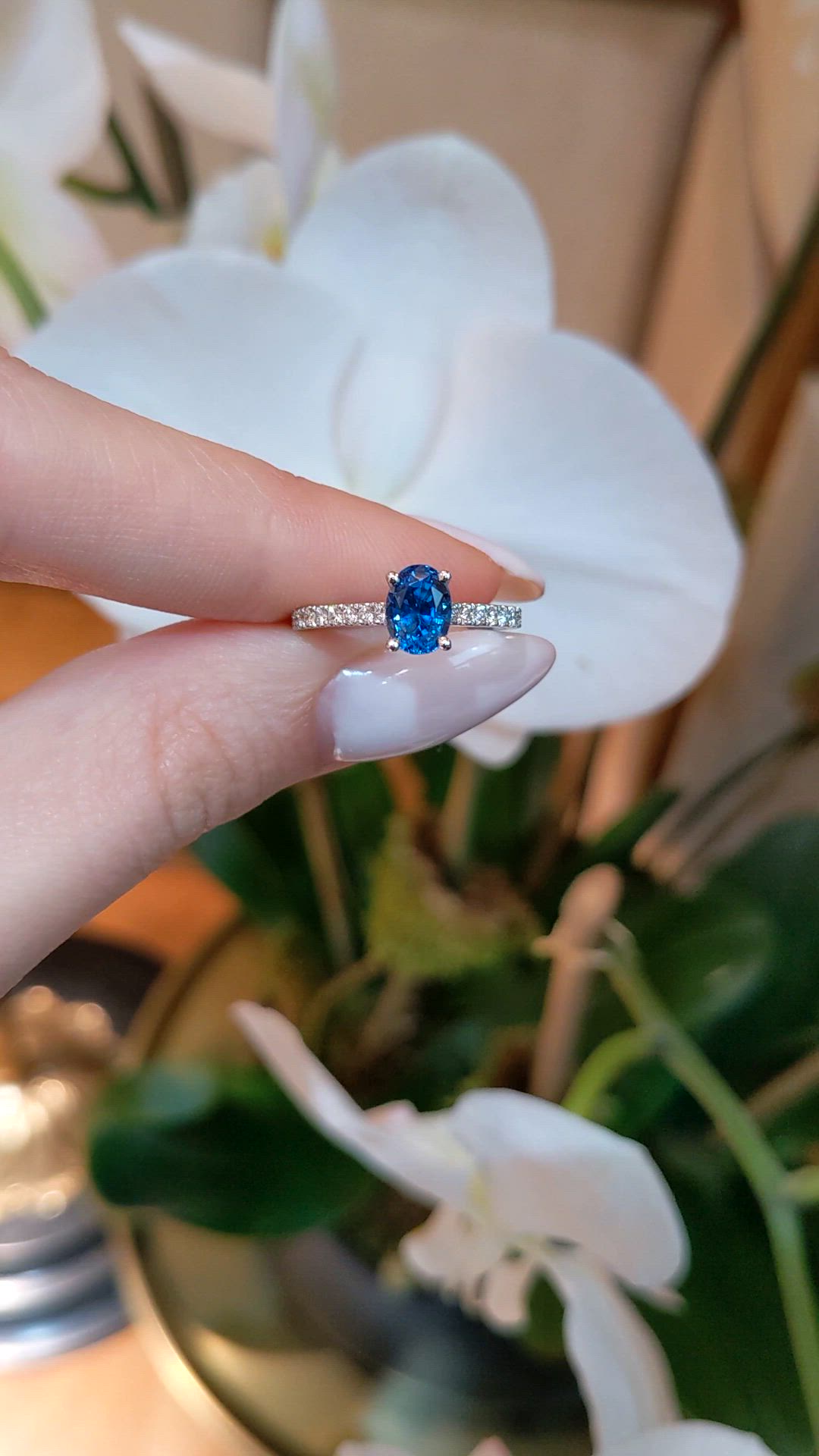 1.36 Ct. Blue Sapphire and Natural Diamond Pave Ring, 14K White Gold Size Video