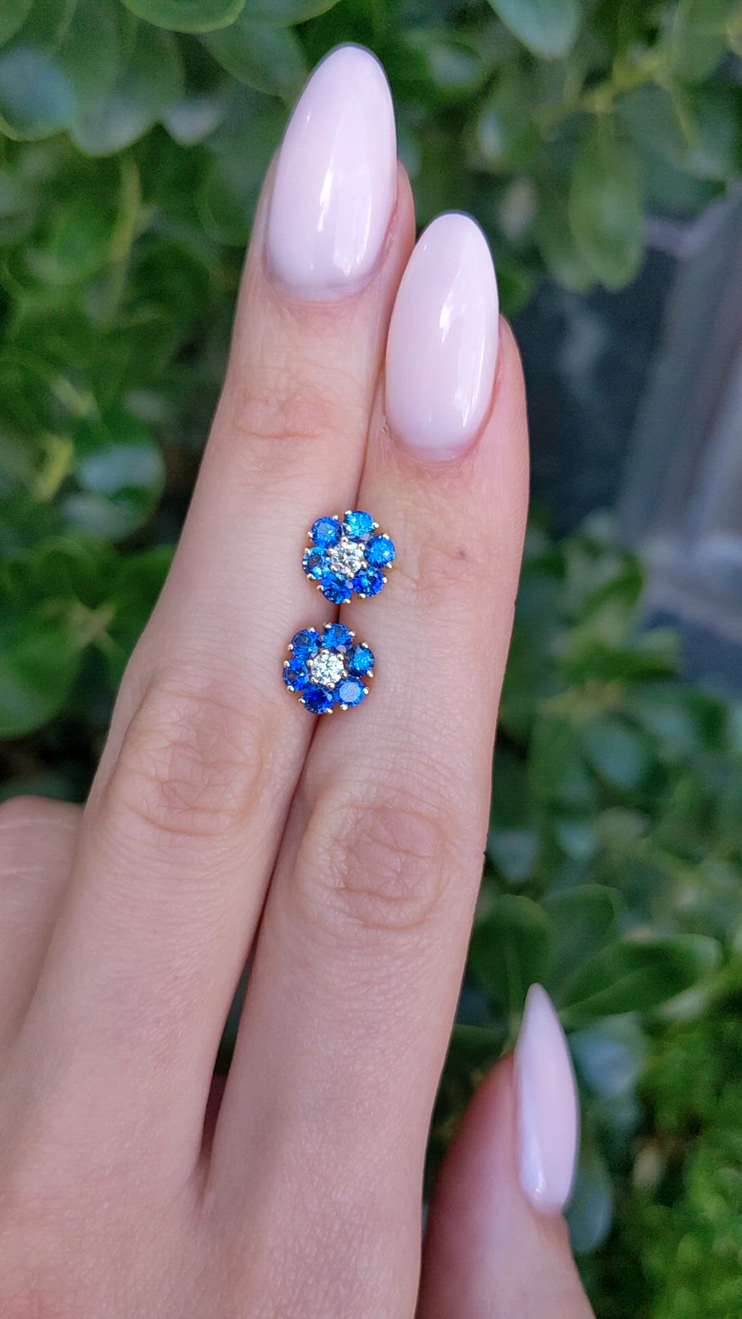 1.24 Ct.Tw.Total Carat Weight Blue Sapphire and Natural Diamond Studs Earrings, 14K Yellow Gold Size Video