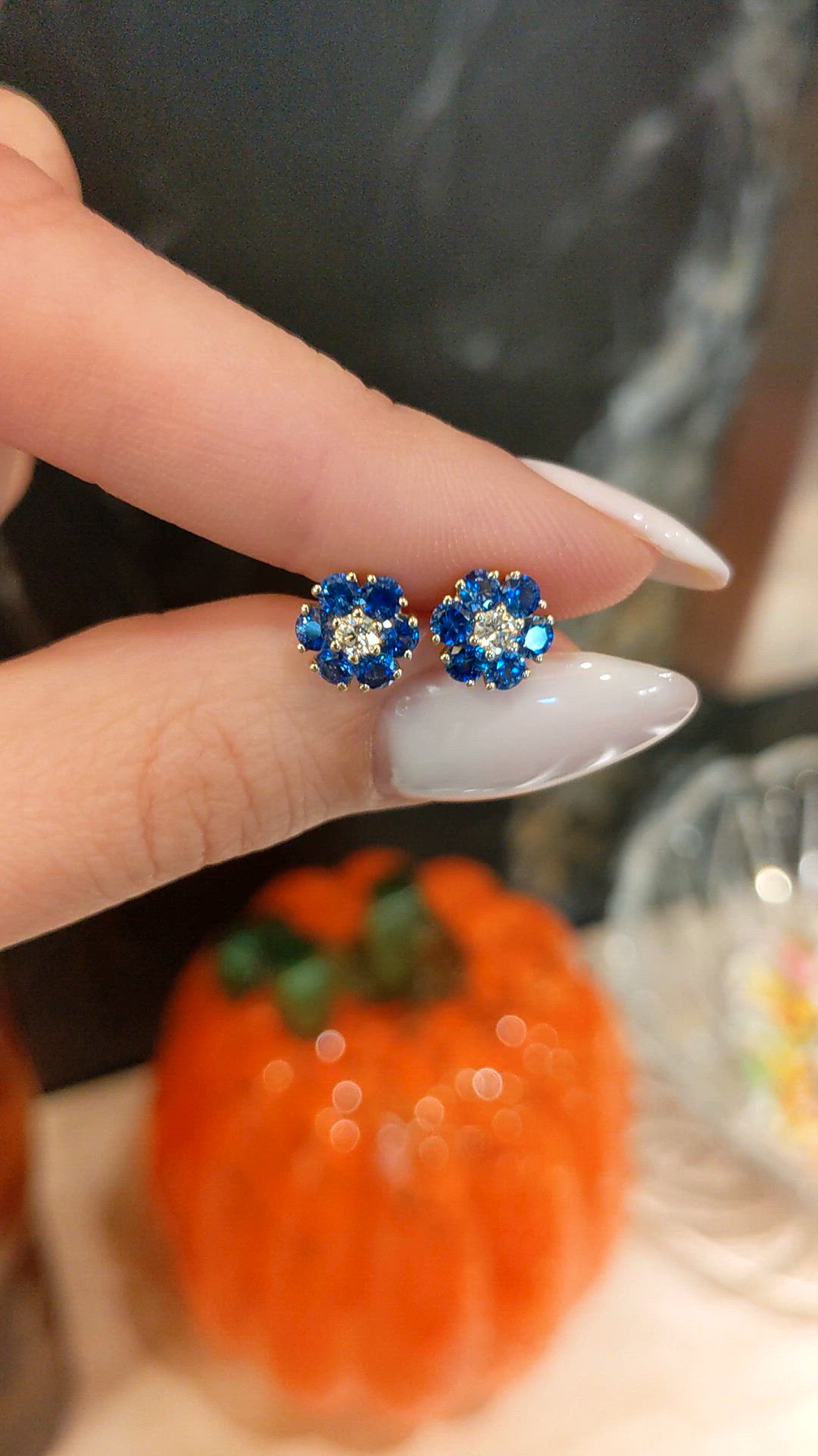 1.24 Ct.Tw.Total Carat Weight Blue Sapphire and Natural Diamond Studs Earrings, 14K Yellow Gold Size Video