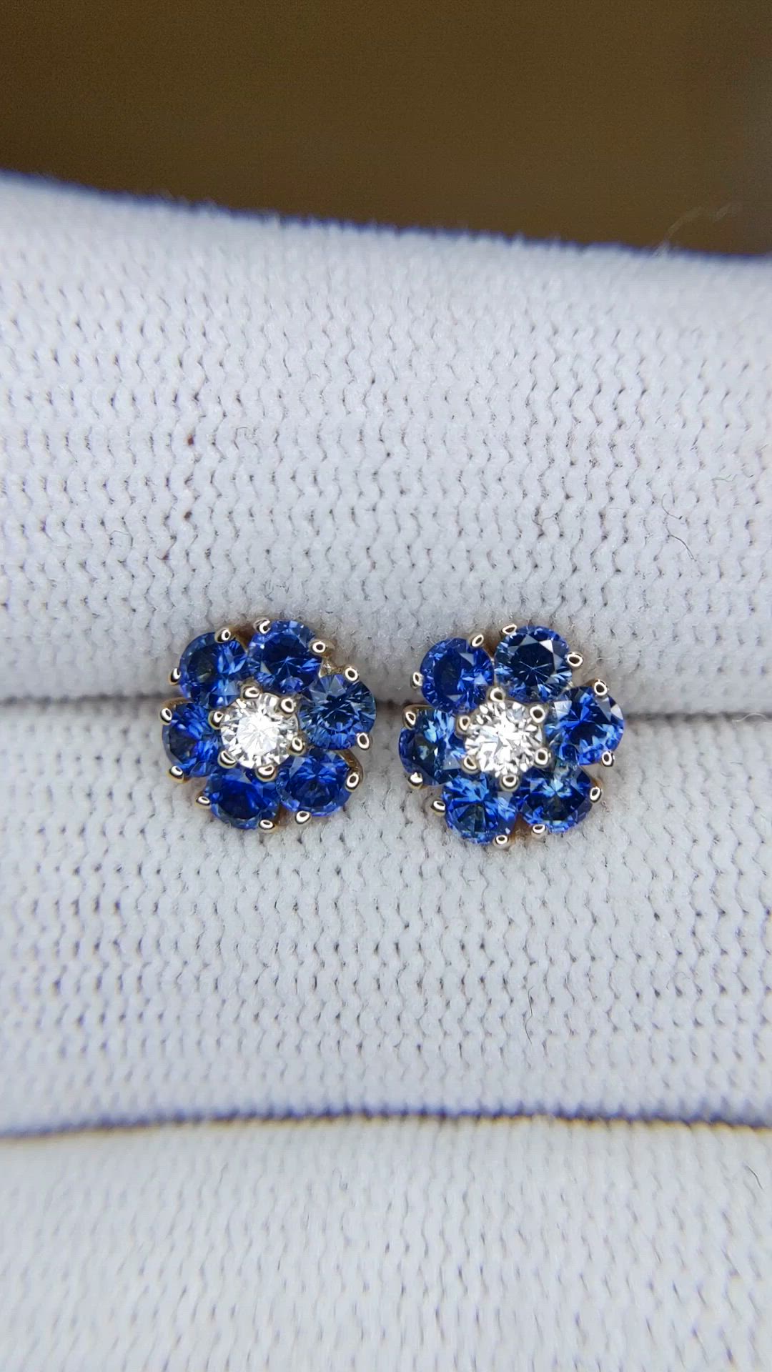 1.24 Ct.Tw.Total Carat Weight Blue Sapphire and Natural Diamond Studs Earrings, 14K Yellow Gold Size Video