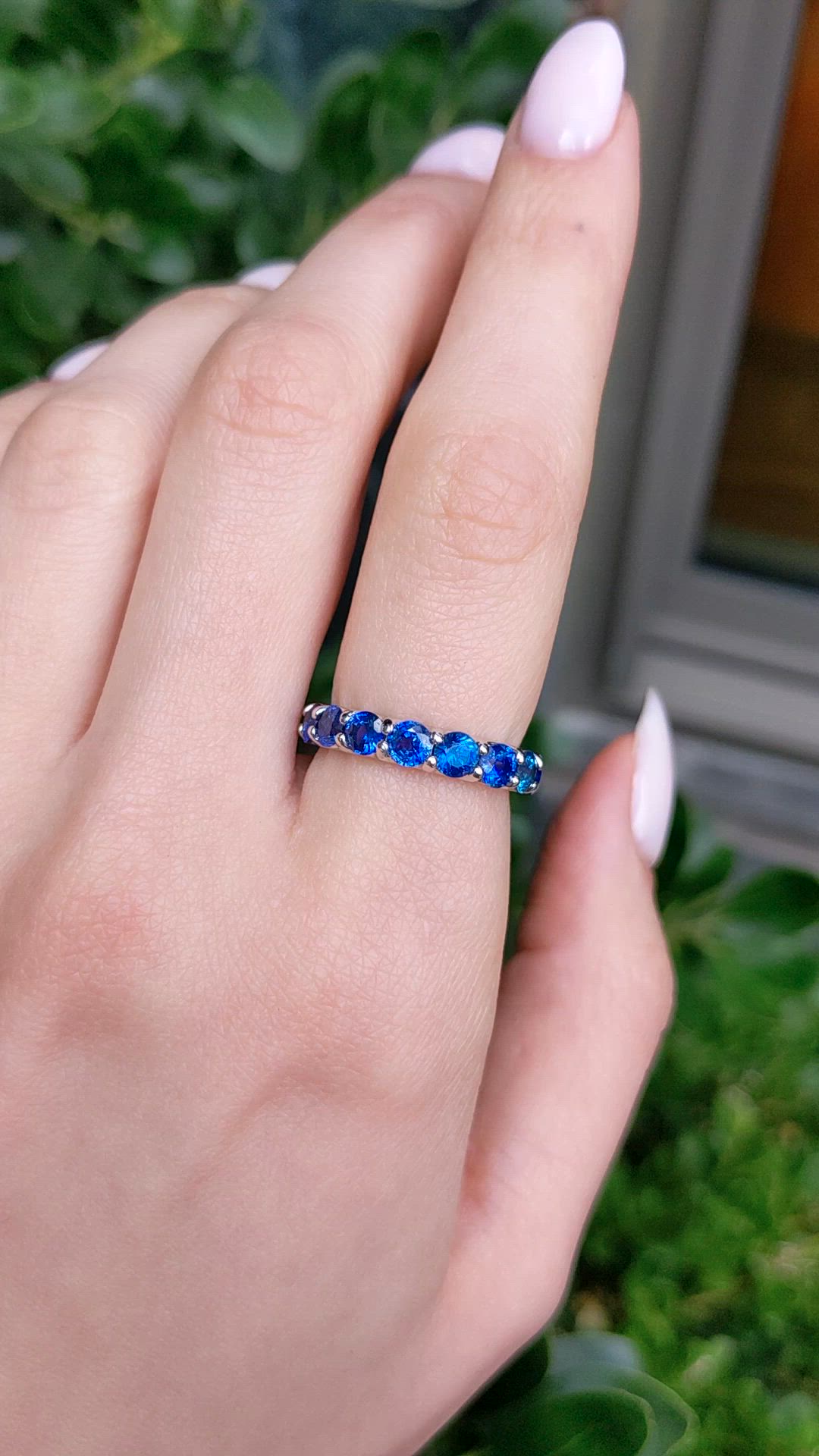 4.92 Ct. Blue Sapphire Accent Stones Ring, 14K White Gold Size Video