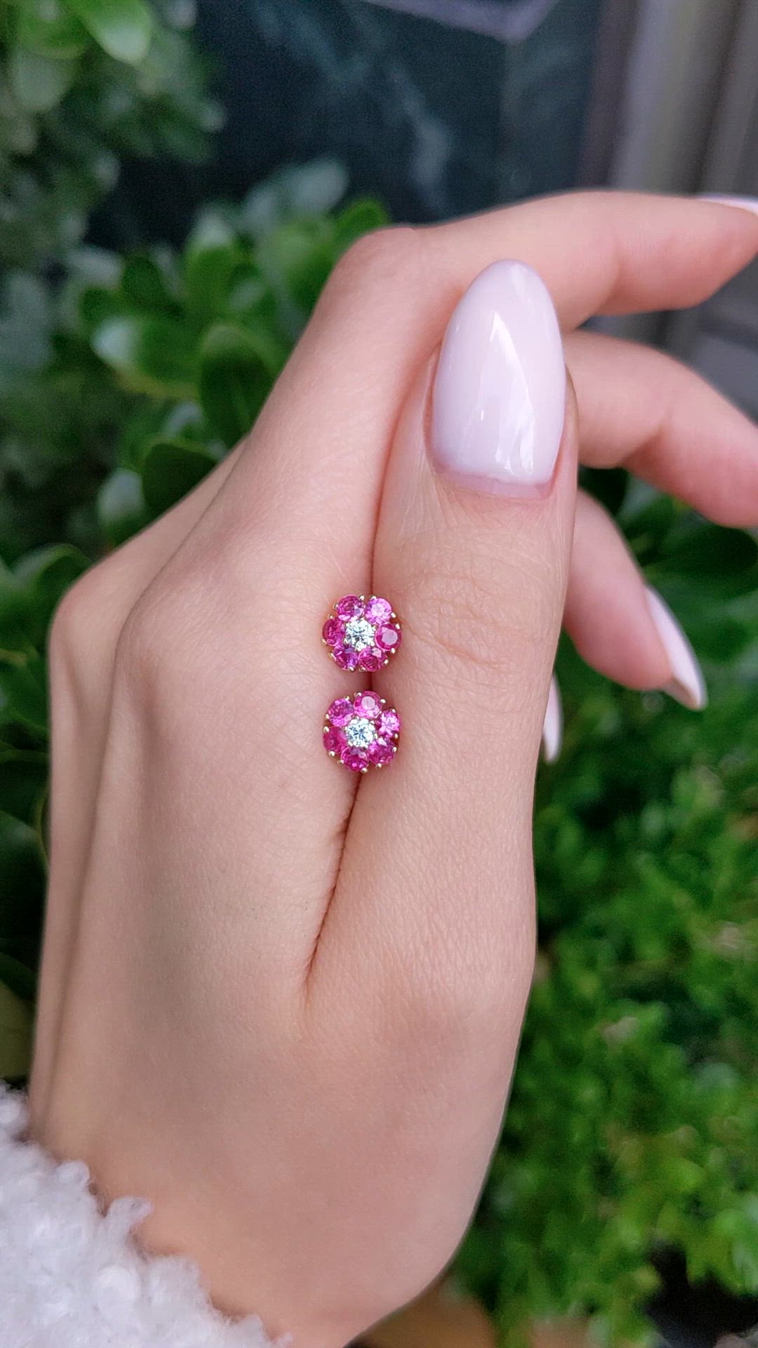 1.28 Ct.Tw.Total Carat Weight Pink Sapphire and Natural Diamond Studs Earrings, 14K Yellow Gold Size Video