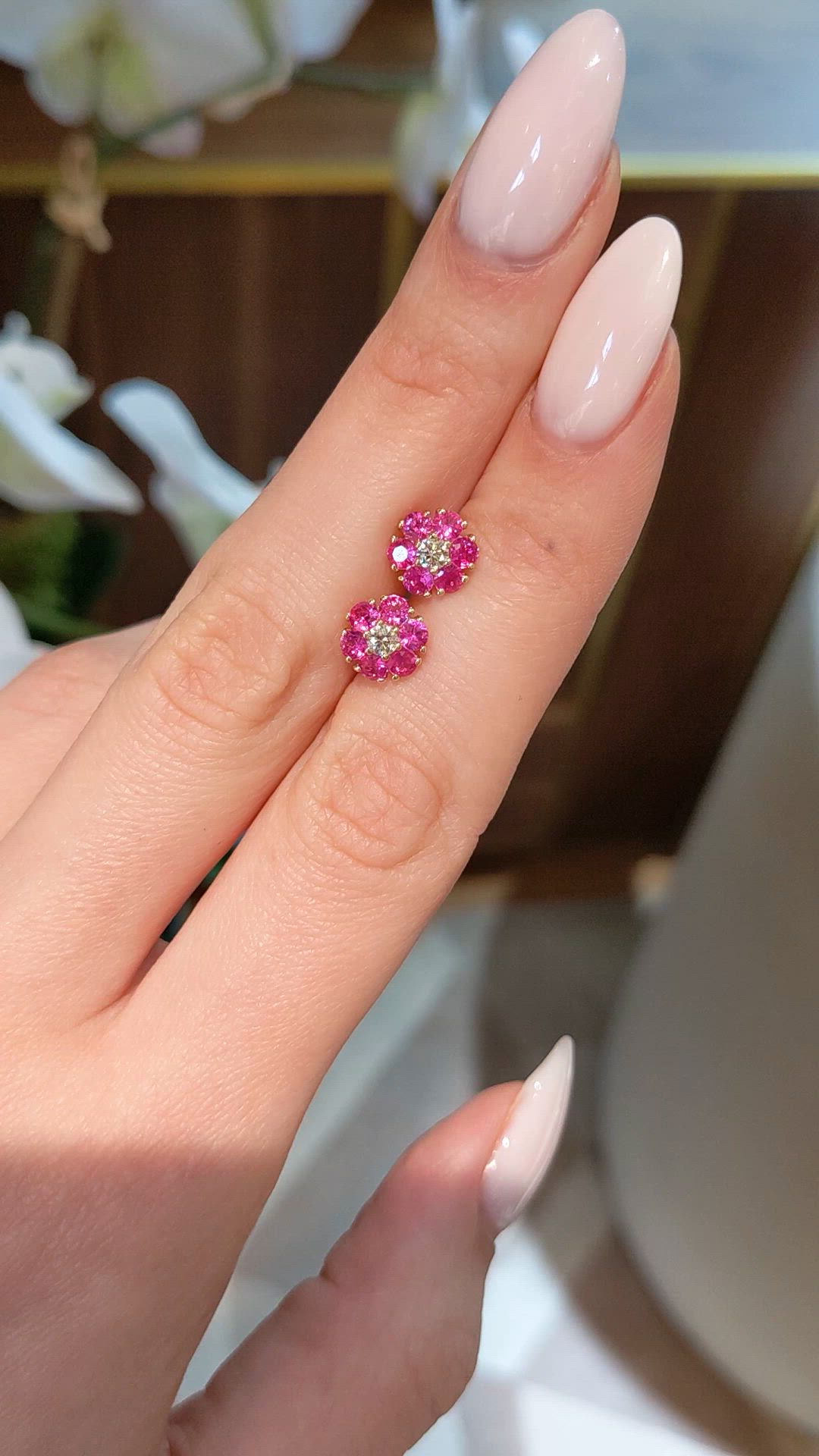 1.28 Ct.Tw.Total Carat Weight Pink Sapphire and Natural Diamond Studs Earrings, 14K Yellow Gold Size Video