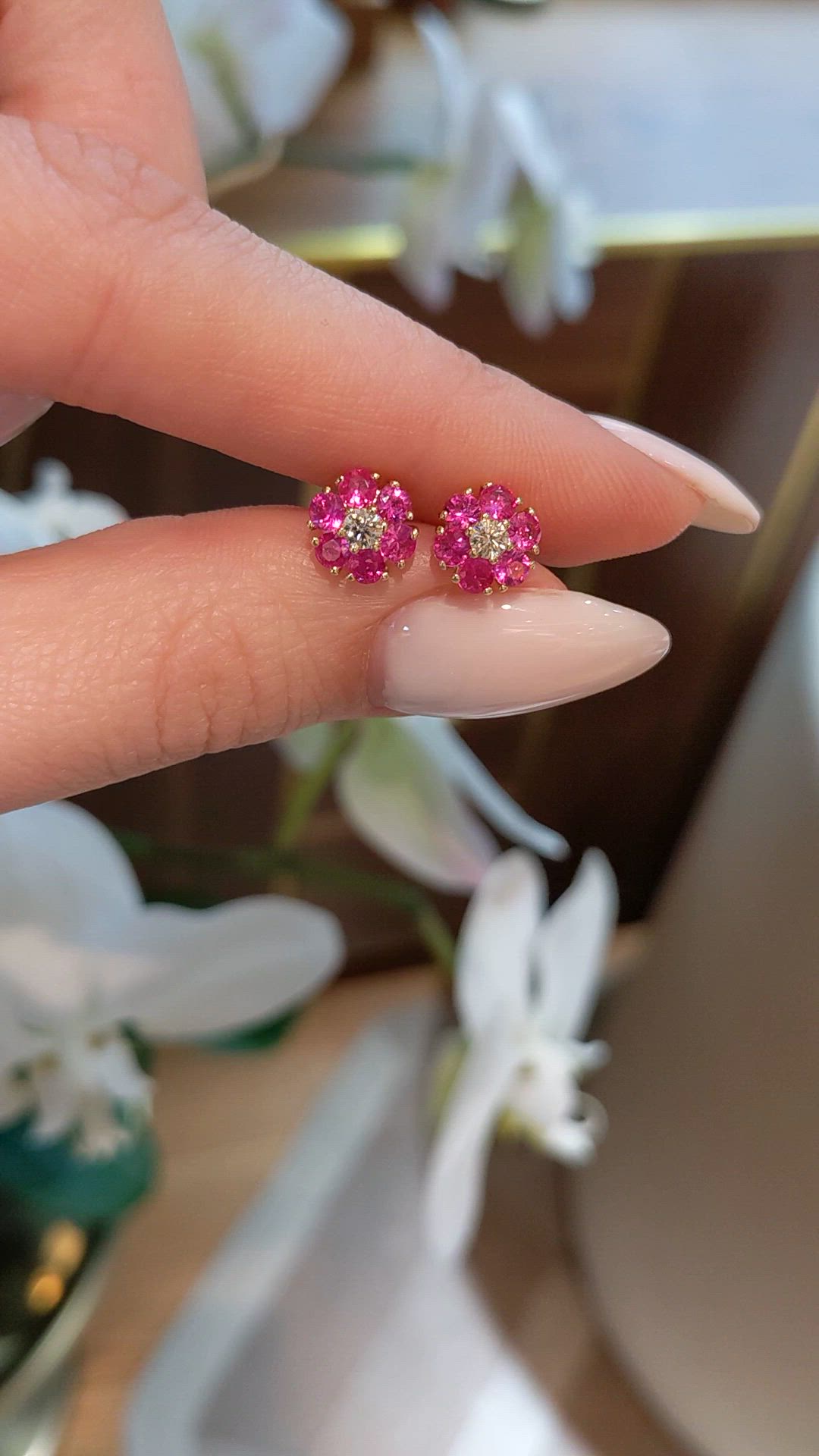 1.28 Ct.Tw.Total Carat Weight Pink Sapphire and Natural Diamond Studs Earrings, 14K Yellow Gold Size Video