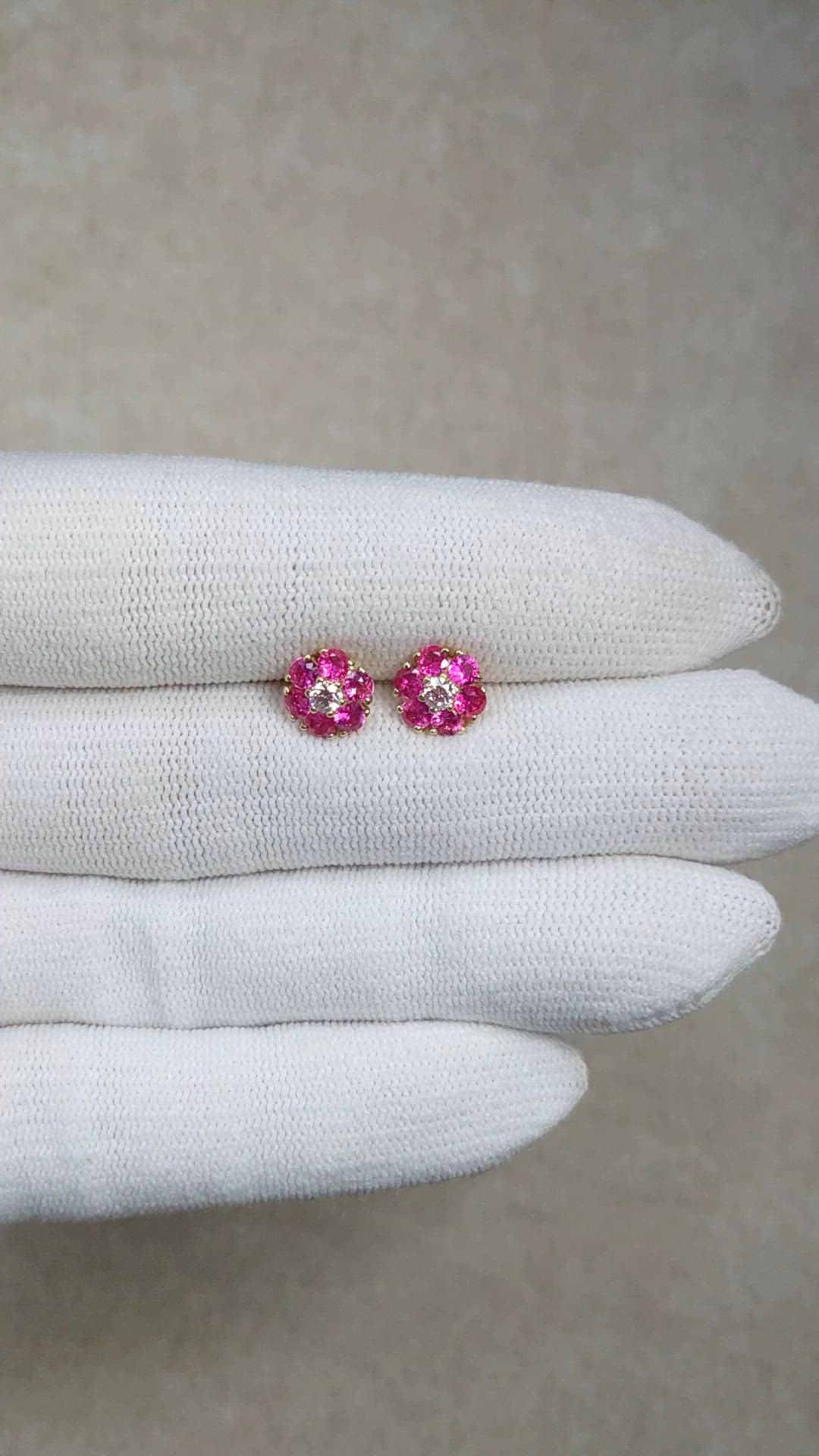 1.28 Ct.Tw.Total Carat Weight Pink Sapphire and Natural Diamond Studs Earrings, 14K Yellow Gold Size Video
