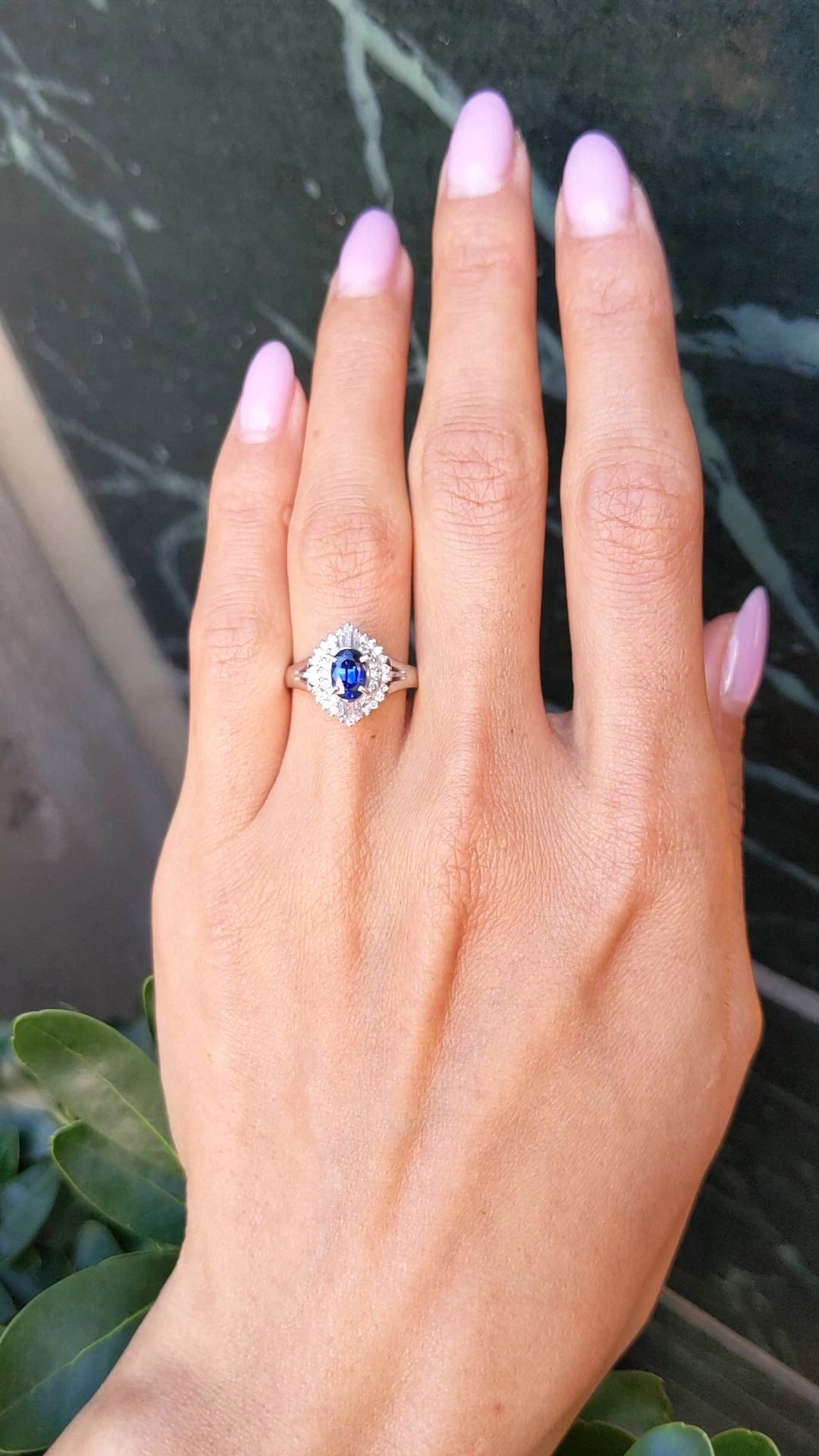 0.74 Ct. Blue Sapphire and Natural Diamond Pave Ring, Platinum 900 Size Video