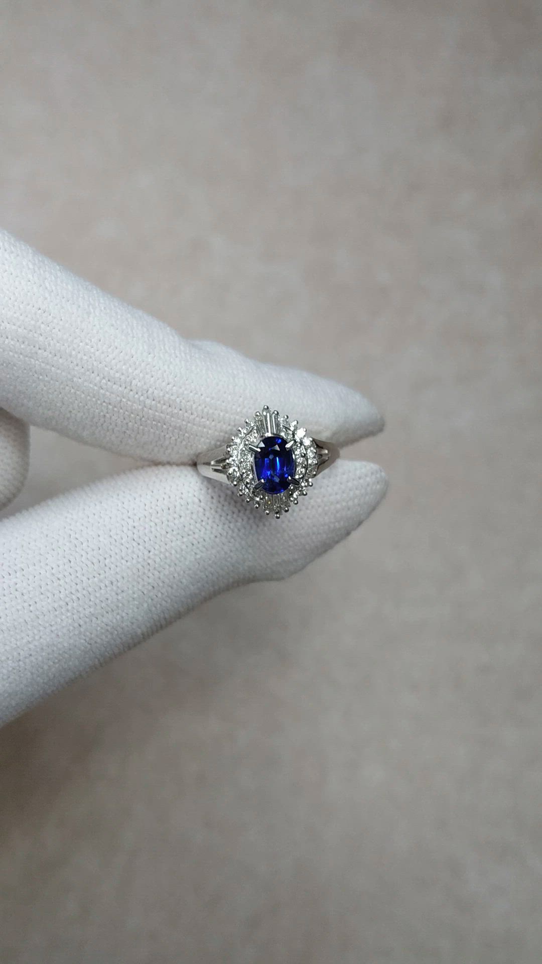 0.74 Ct. Blue Sapphire and Natural Diamond Pave Ring, Platinum 900 Size Video