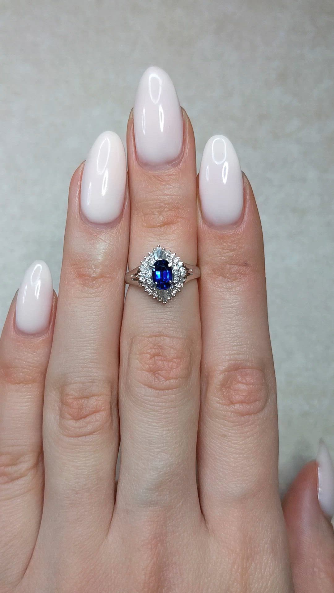 0.74 Ct. Blue Sapphire and Natural Diamond Pave Ring, Platinum 900 Size Video