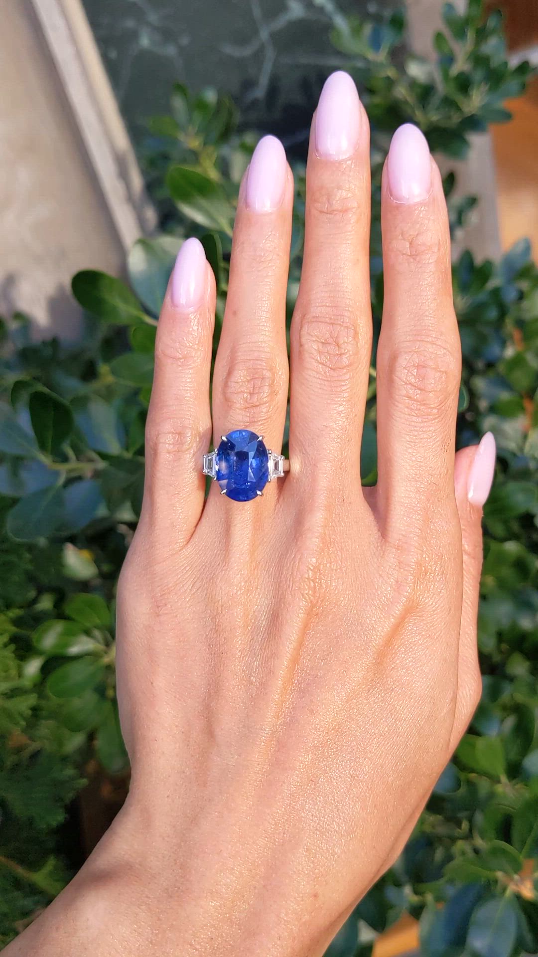 9.24 Ct. Blue Sapphire and Natural Diamond Three Stone Ring, 18K White Gold Size Video