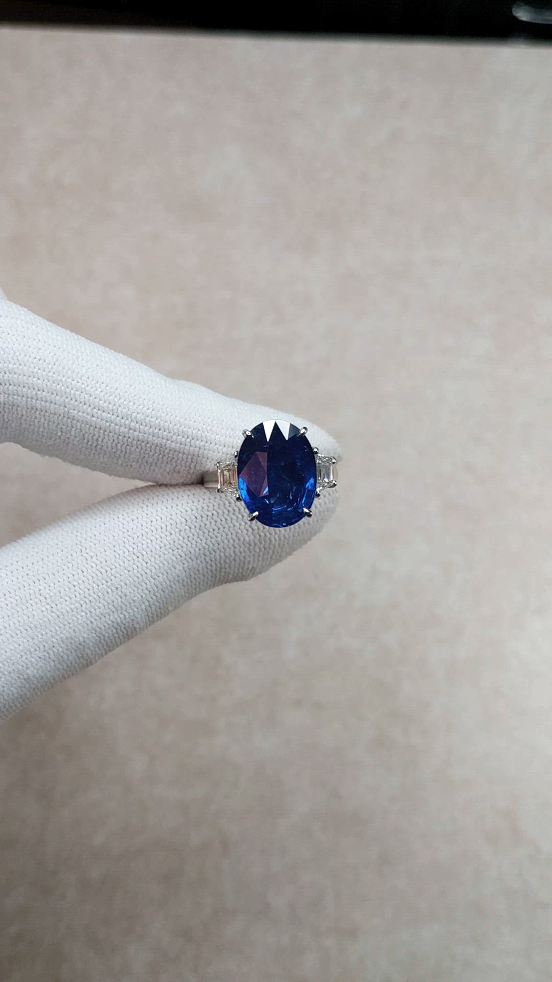 9.24 Ct. Blue Sapphire and Natural Diamond Three Stone Ring, 18K White Gold Size Video