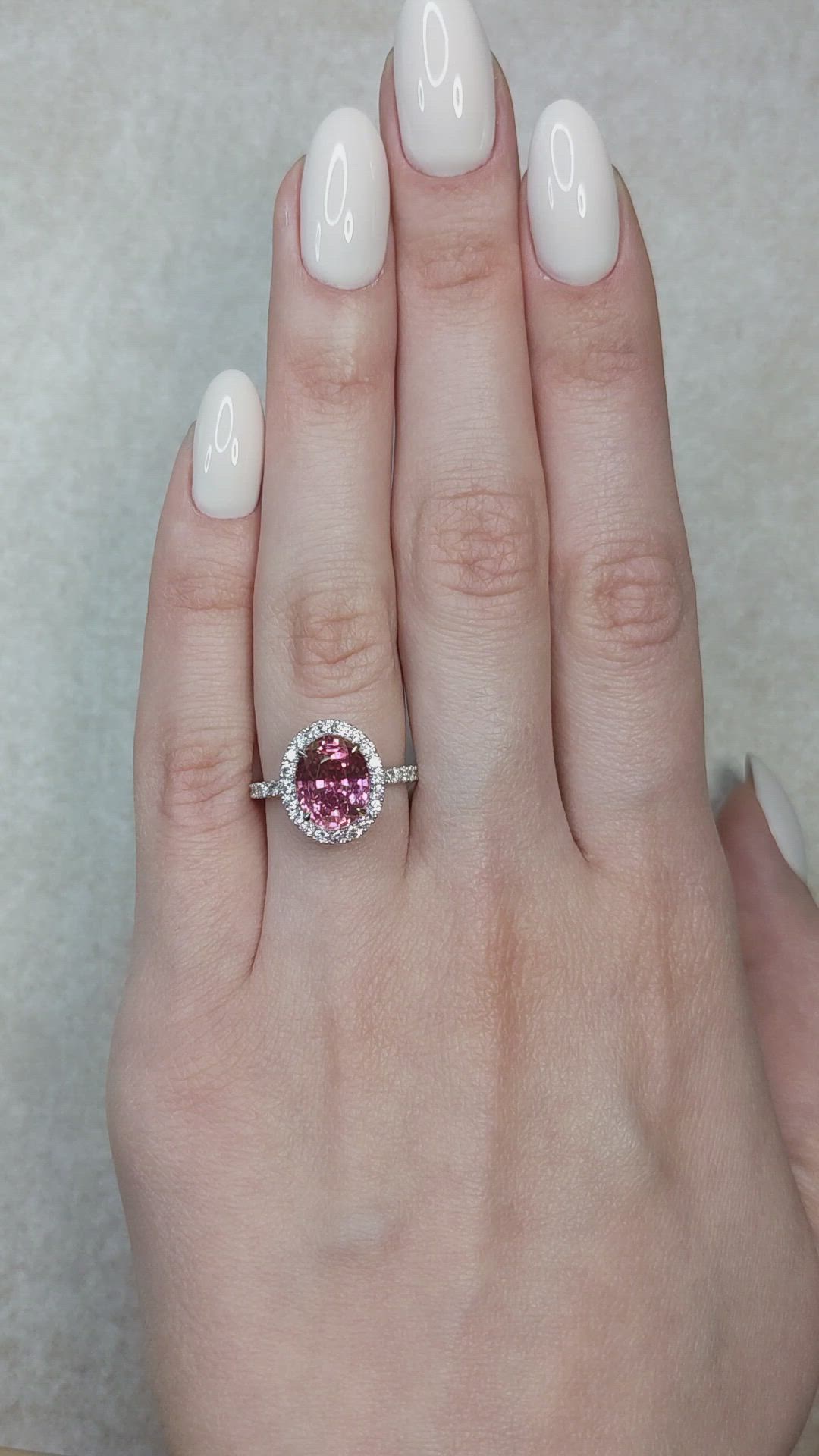 4.24 Ct. Pink Sapphire and Natural Diamond Pave Ring, 18K White Gold Size Video