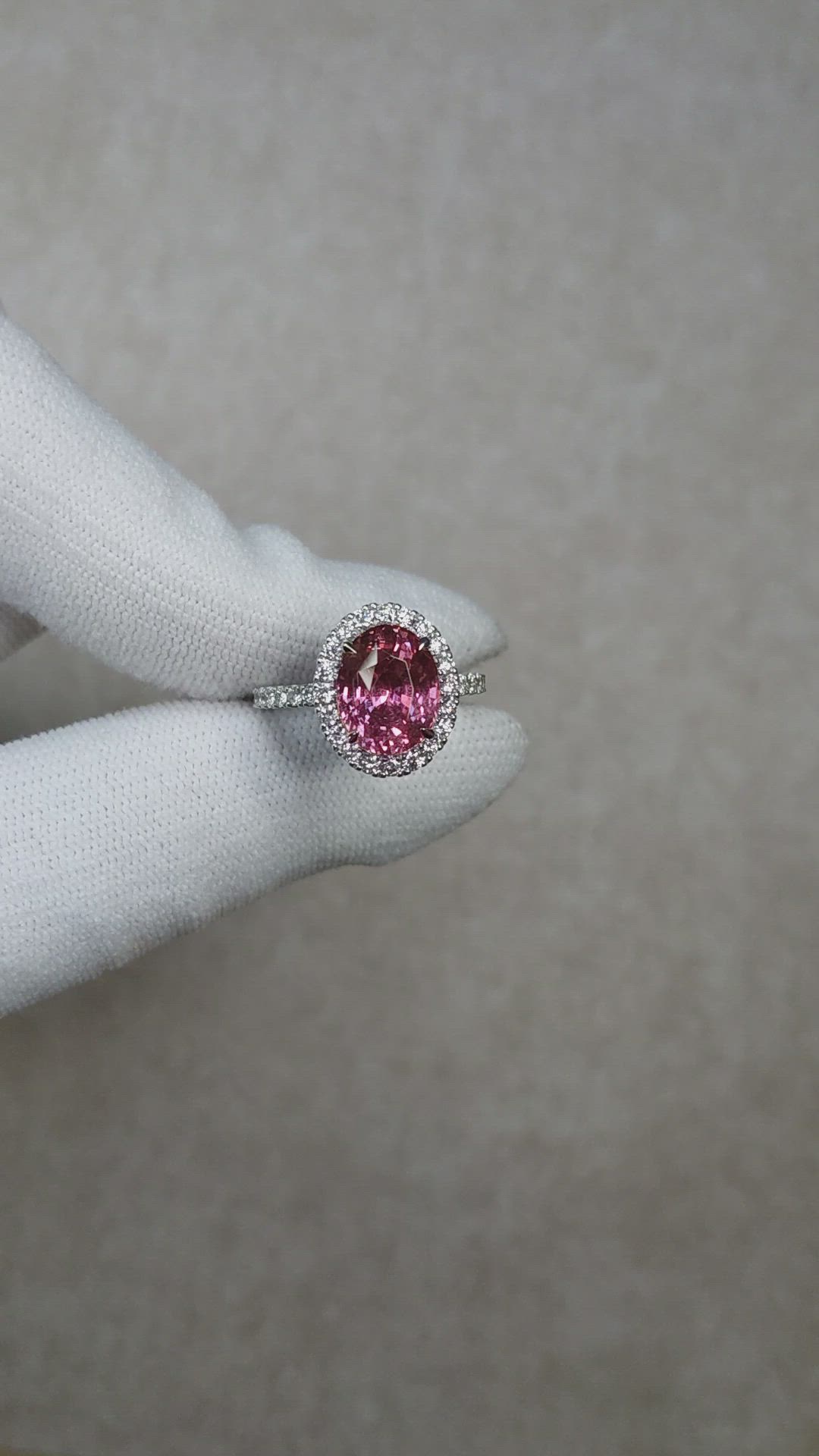 4.24 Ct. Pink Sapphire and Natural Diamond Pave Ring, 18K White Gold Size Video