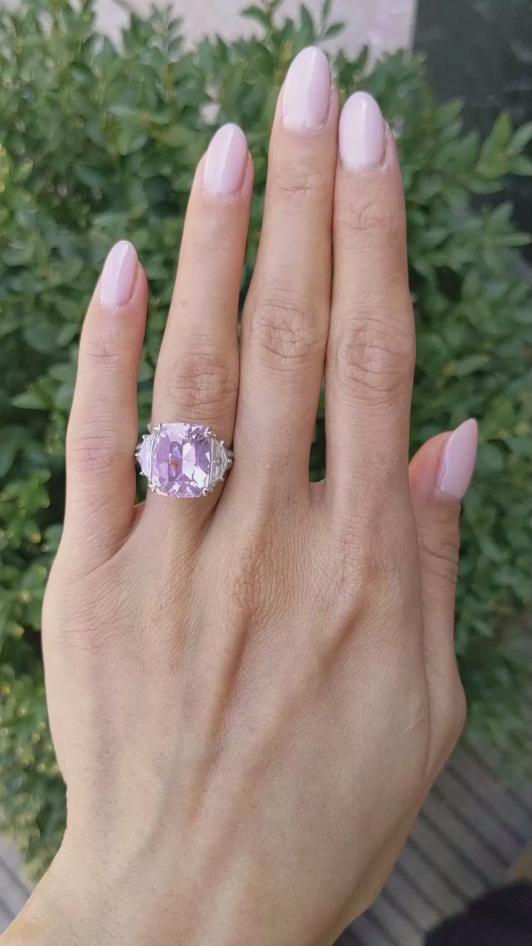 10.08 Ct. Purplish Pink Sapphire and Natural Diamond Three Stone Ring, Platinum 950 Size Video