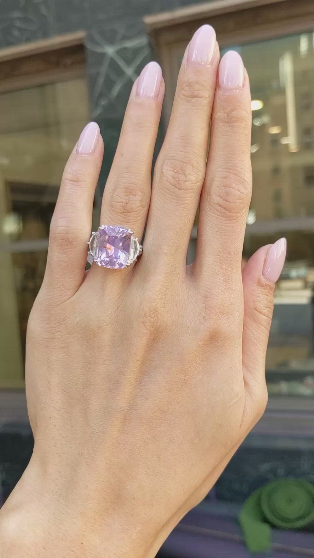 10.08 Ct. Purplish Pink Sapphire and Natural Diamond Three Stone Ring, Platinum 950 Size Video