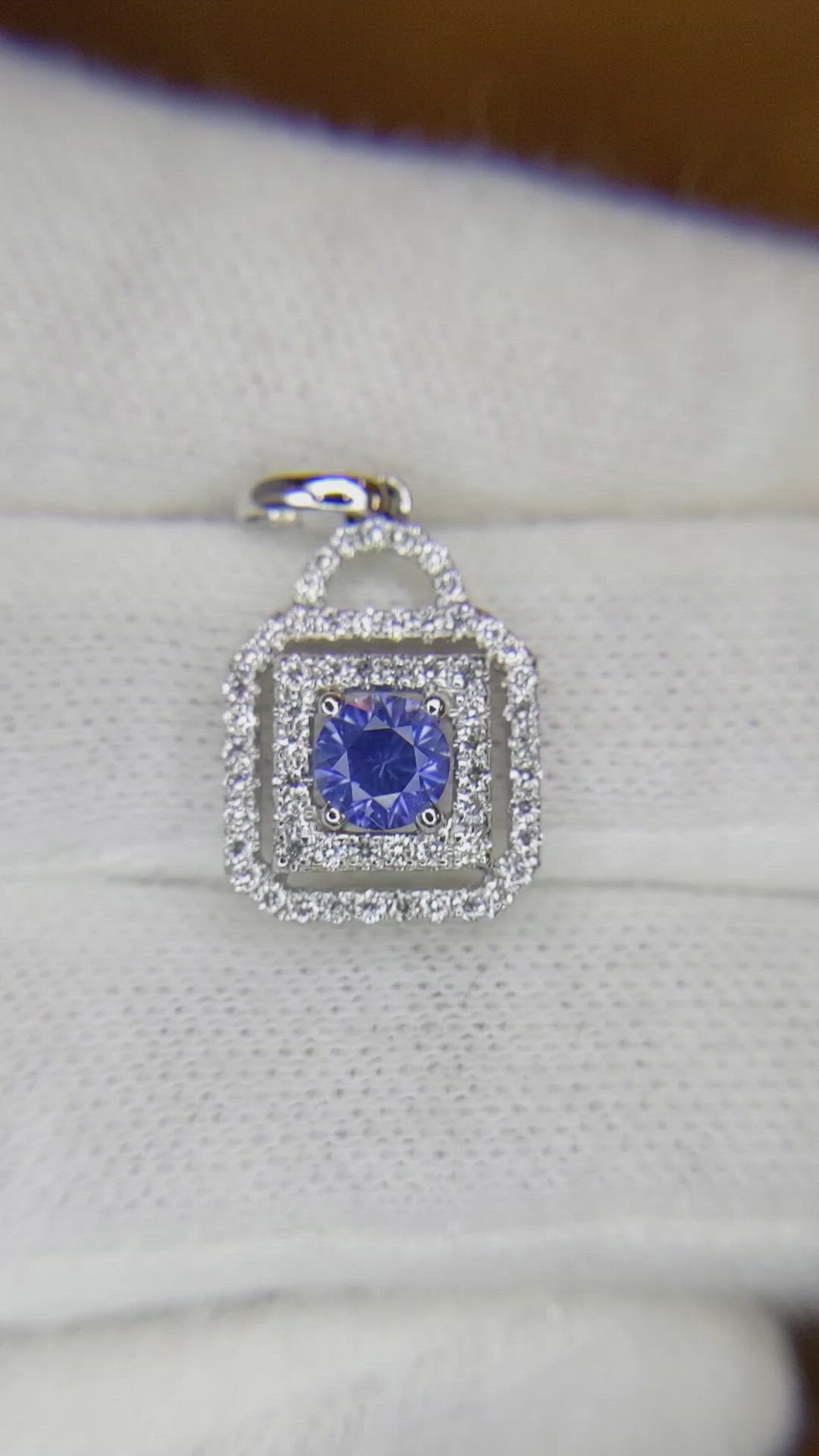 0.60 Ct. Blue Sapphire and Natural Diamond Accent Stones Pendant, 18K White Gold Size Video