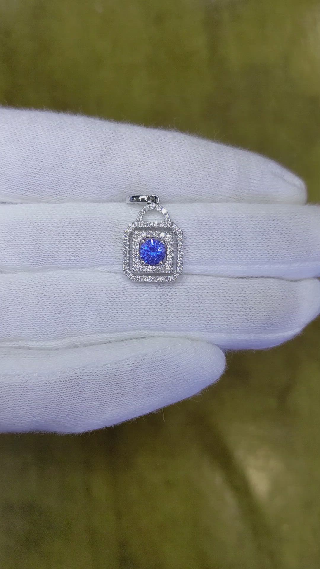 0.60 Ct. Blue Sapphire and Natural Diamond Accent Stones Pendant, 18K White Gold Size Video