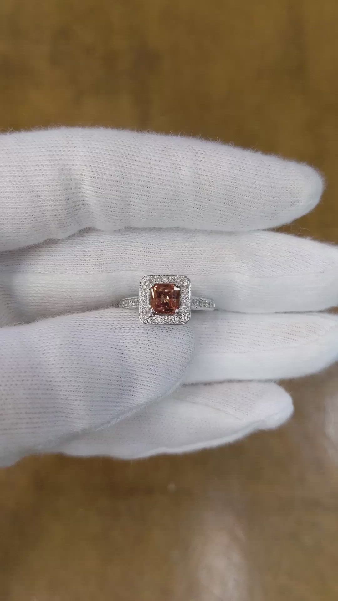 0.80 Ct. Orange Sapphire and Natural Diamond Antique Style Ring, 18K White Gold Size Video