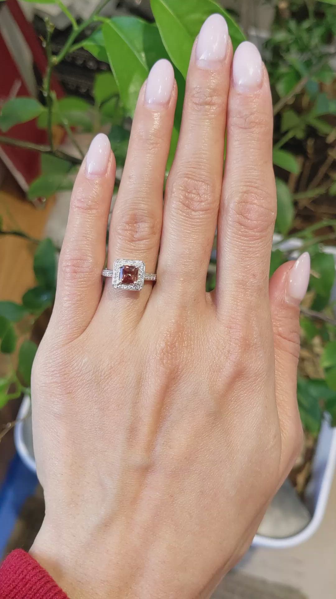 0.80 Ct. Orange Sapphire and Natural Diamond Antique Style Ring, 18K White Gold Size Video