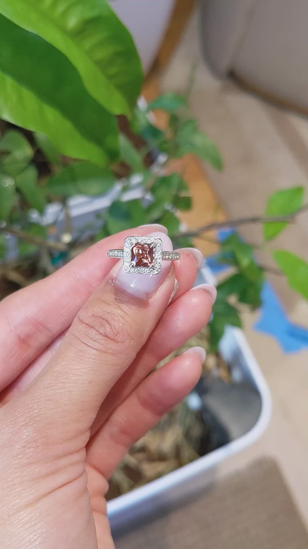 0.80 Ct. Orange Sapphire and Natural Diamond Antique Style Ring, 18K White Gold Size Video