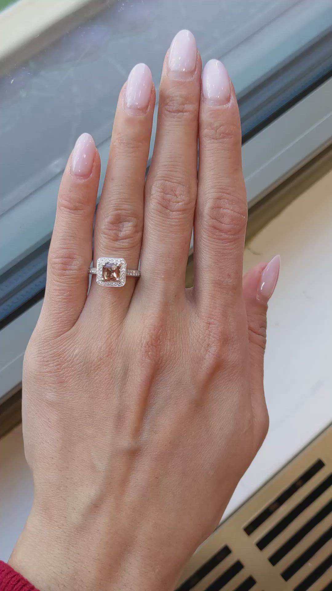 0.80 Ct. Orange Sapphire and Natural Diamond Antique Style Ring, 18K White Gold Size Video